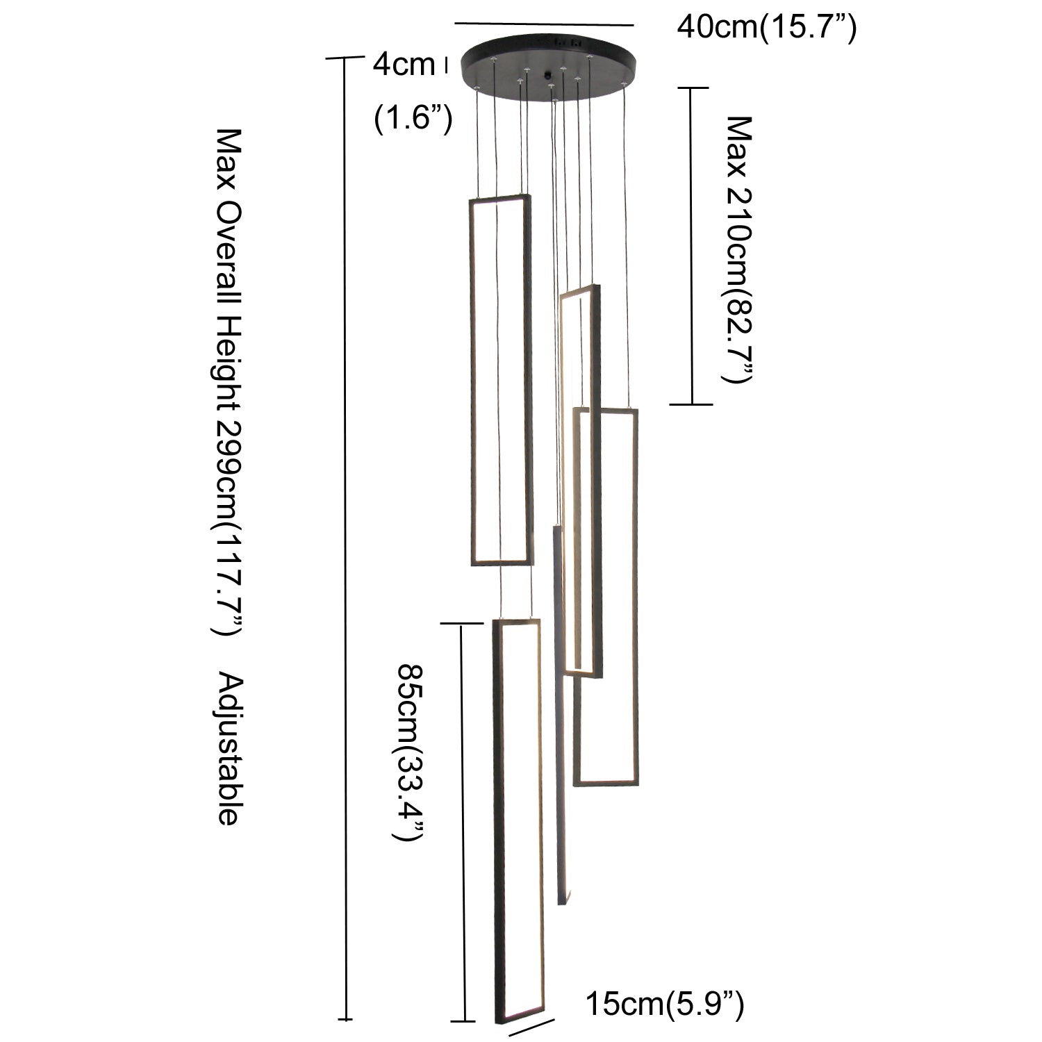 100-Watt Integrated LED Black Dimmable Contemporary Hanging Chandeliers for Living Room Stairs 5-Light High Ceiling Pendant Light