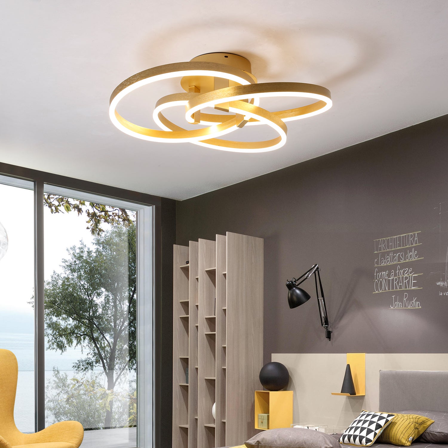 23.6" 3 Light Rings LED Dimmable Flower Flush Mount Ceiling Light