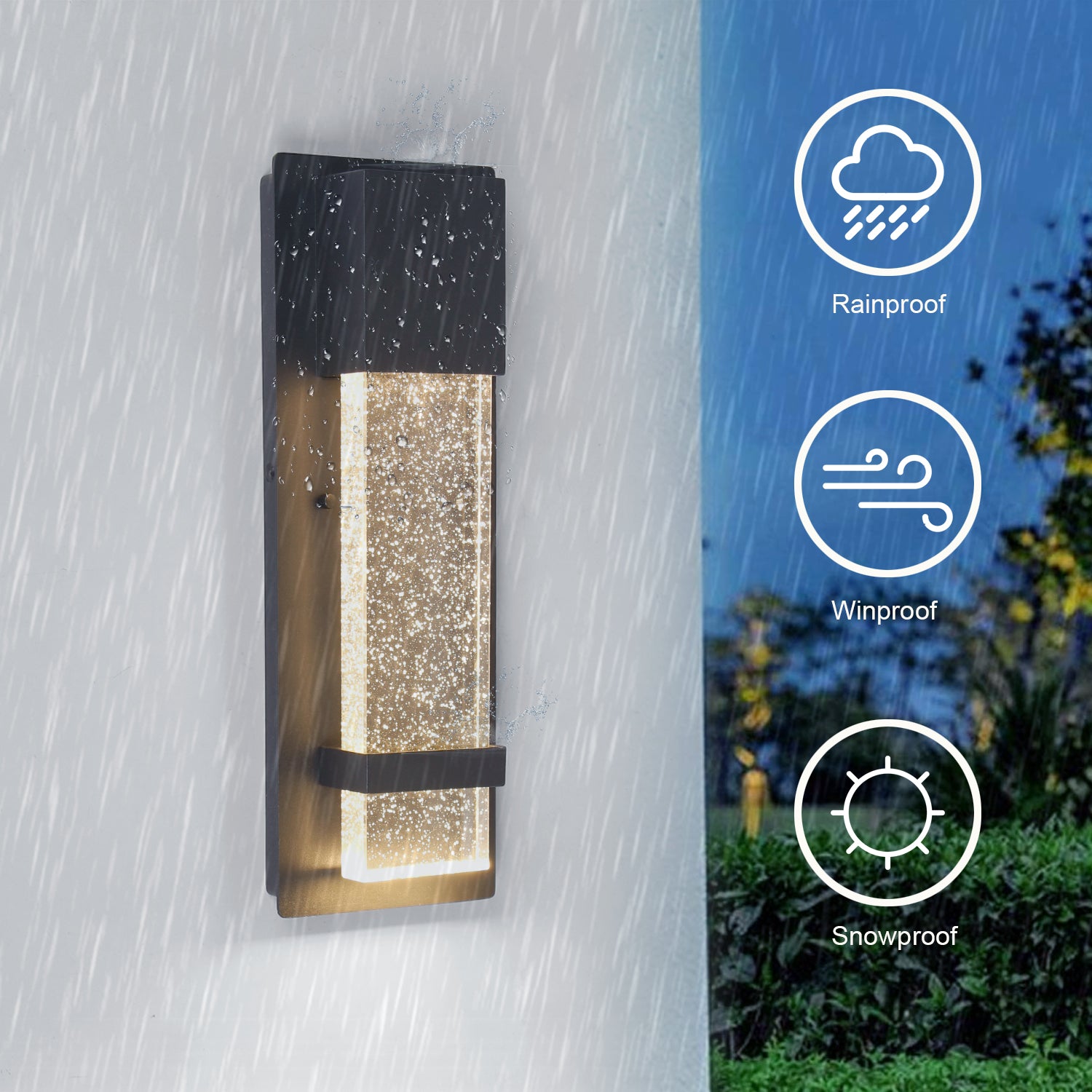 14 in. Black Waterproof Outdoor Integrated LED Wall Sconce with Bubble Glass Shade