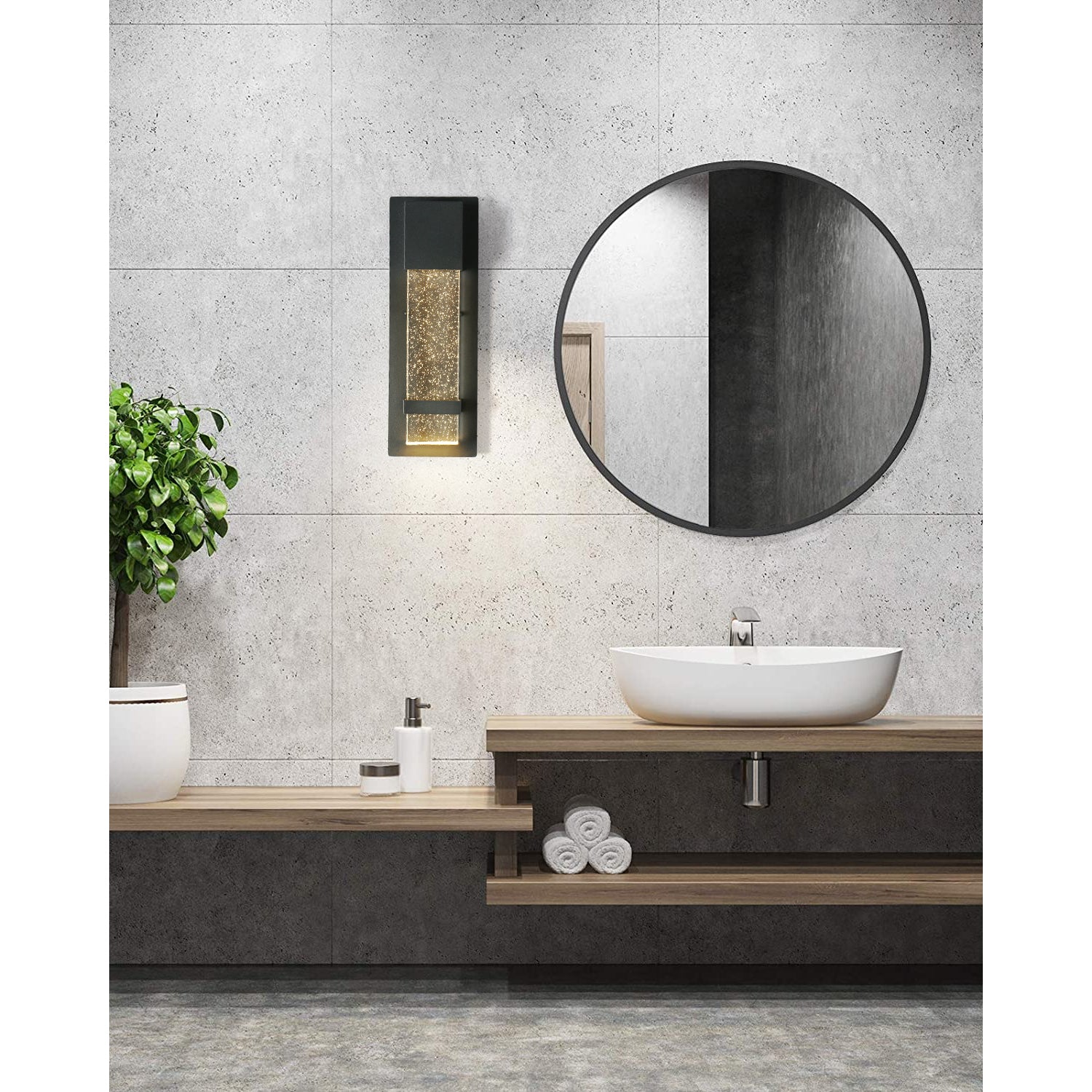 14 in. Black Waterproof Outdoor Integrated LED Wall Sconce with Bubble Glass Shade