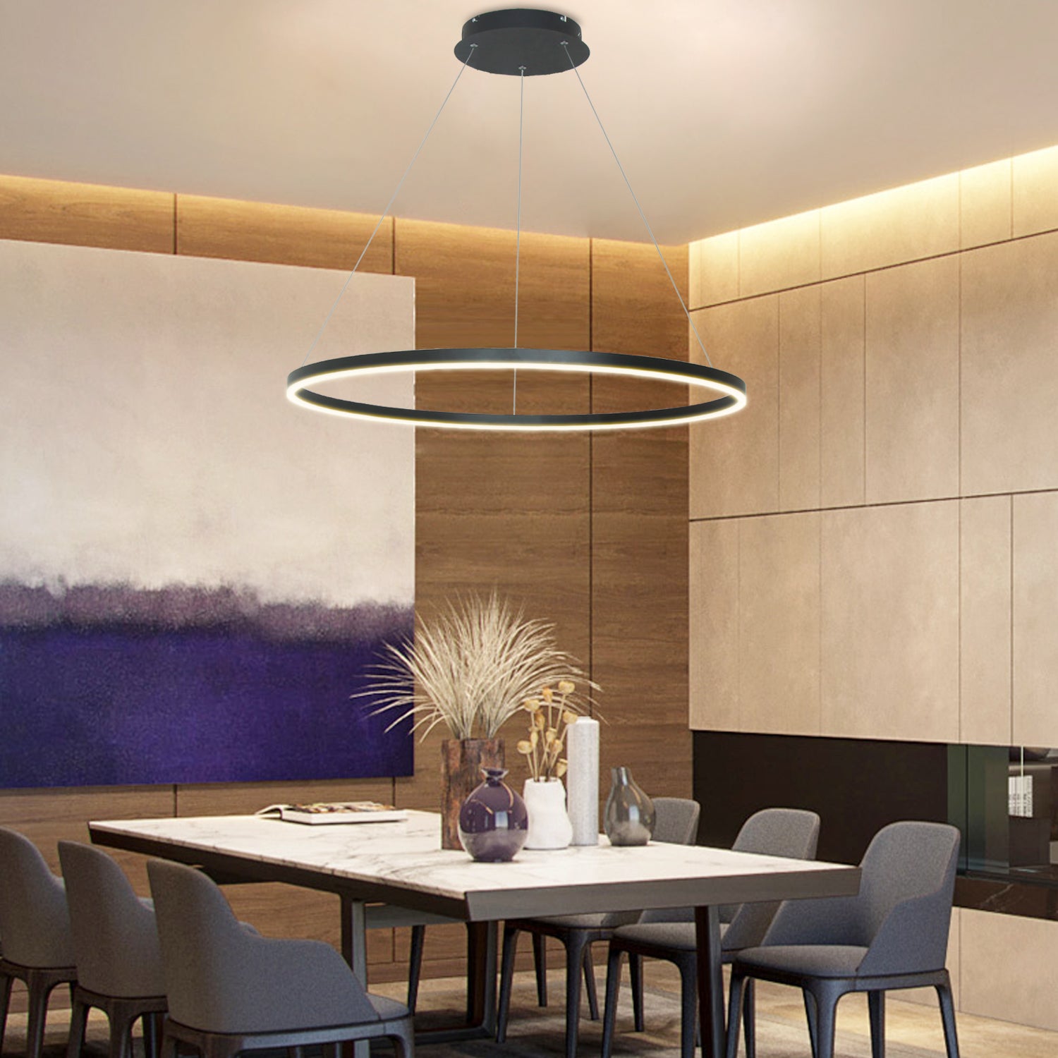 1 Ring LED Dimmable Acrylic Shade Pendant Light with Remote Control,H1.4"