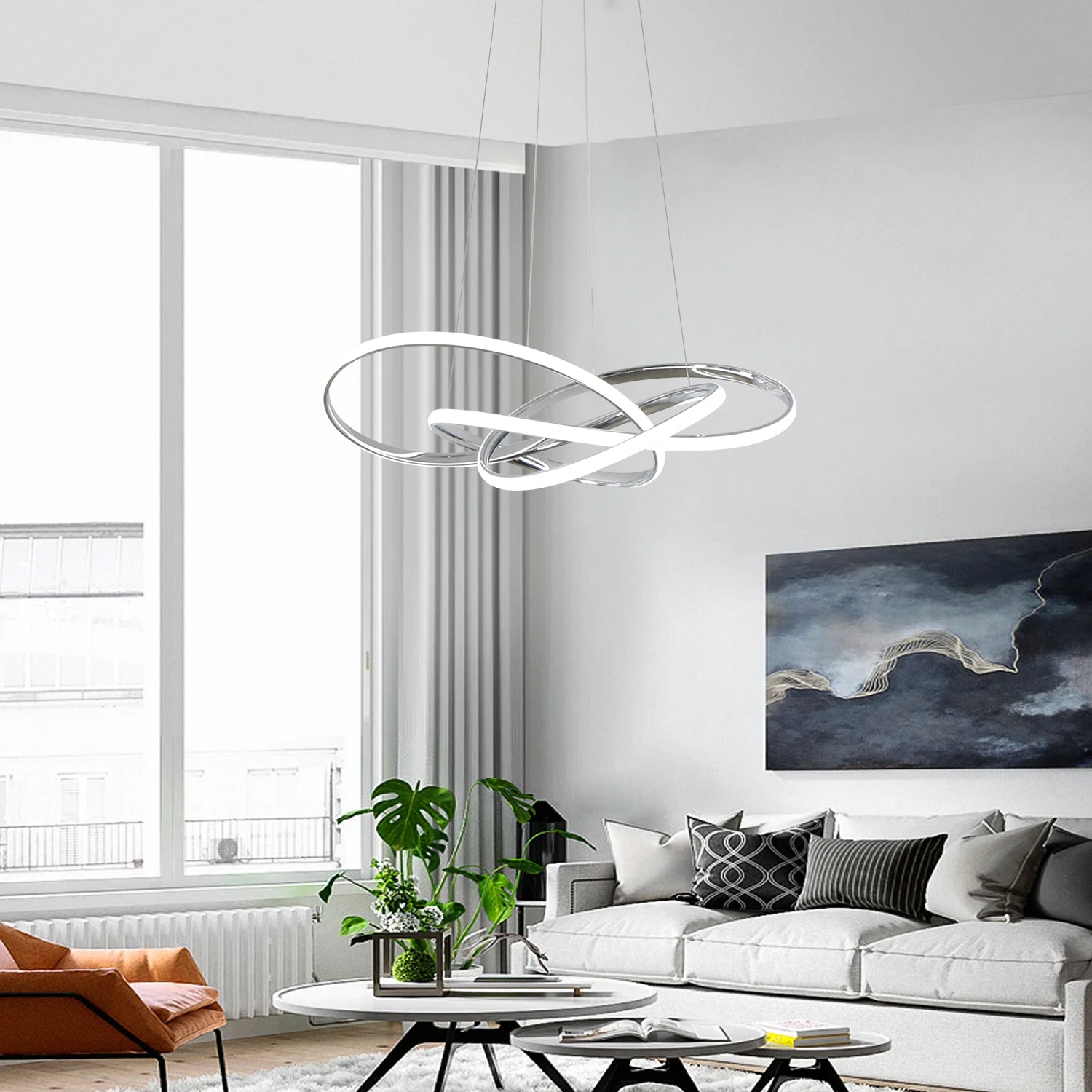 23.6” Swirl Modern LED Dimmable Chandelier for Bedroom Kitchen Foyer