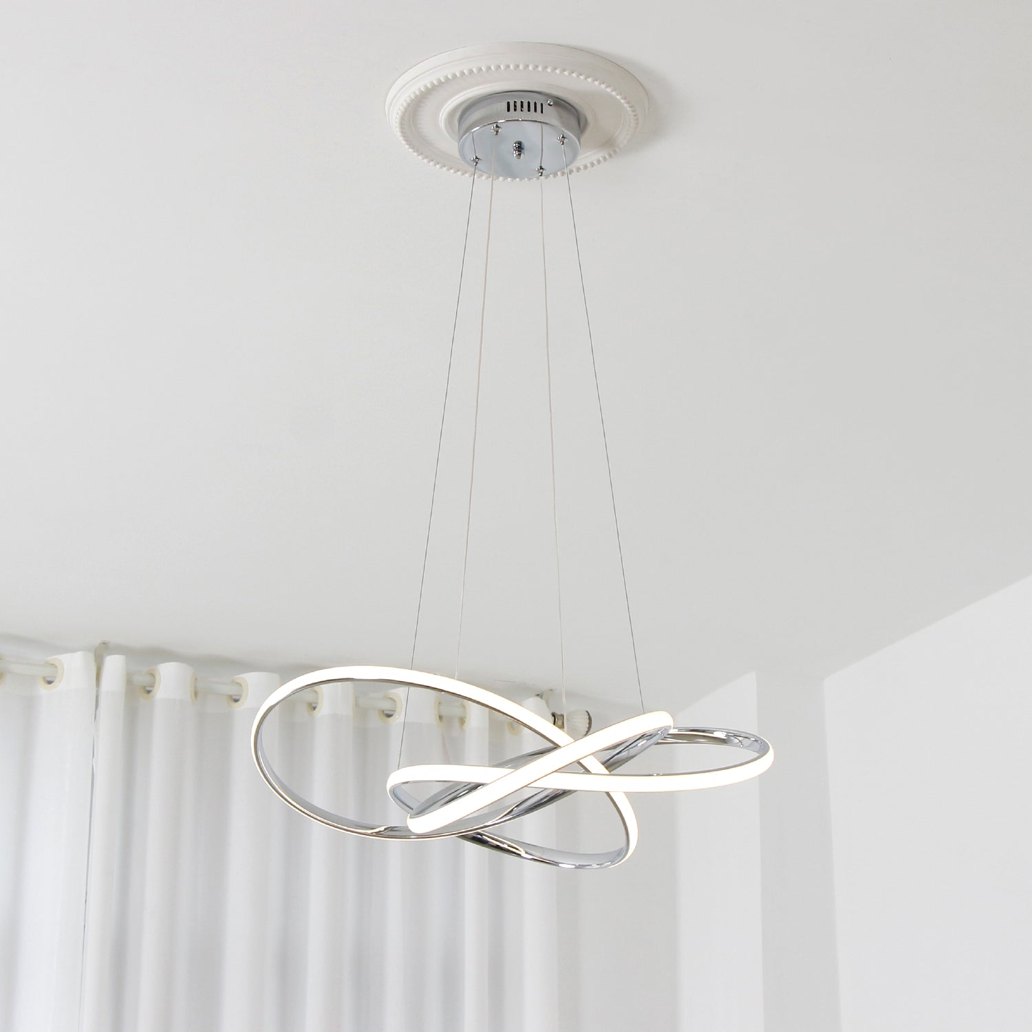 23.6” Swirl Modern LED Dimmable Chandelier for Bedroom Kitchen Foyer