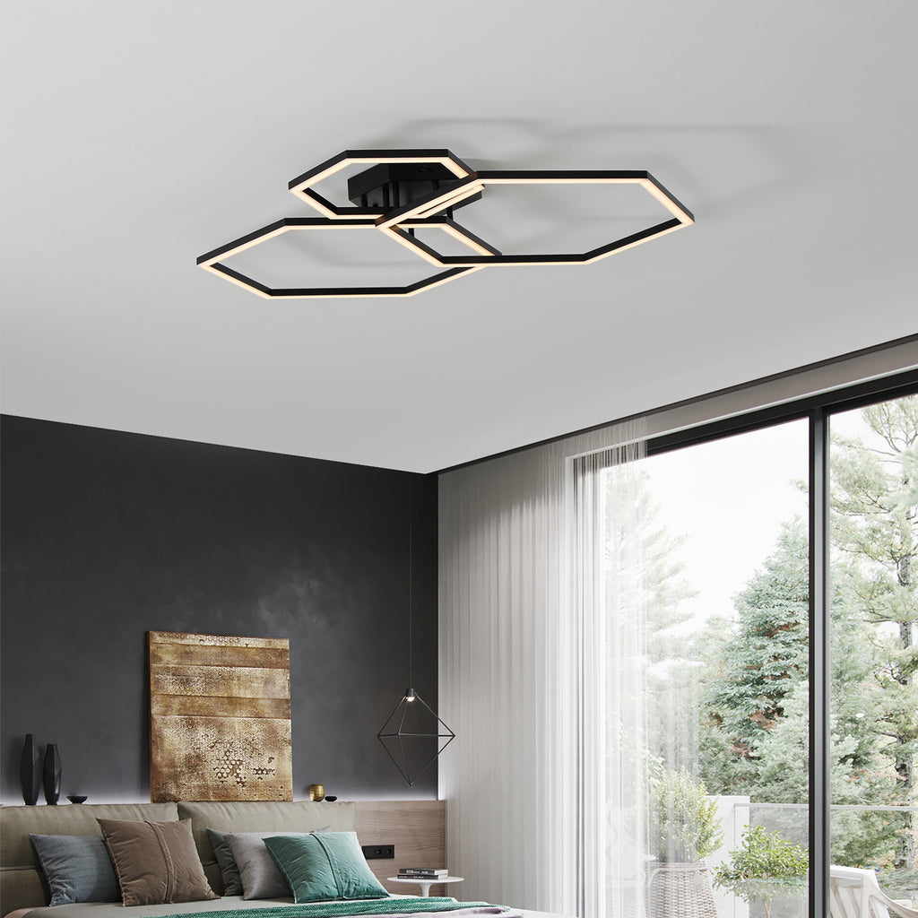 40" 3 Lights Geometric Black LED Dimmable Flush Mount with Remote Control