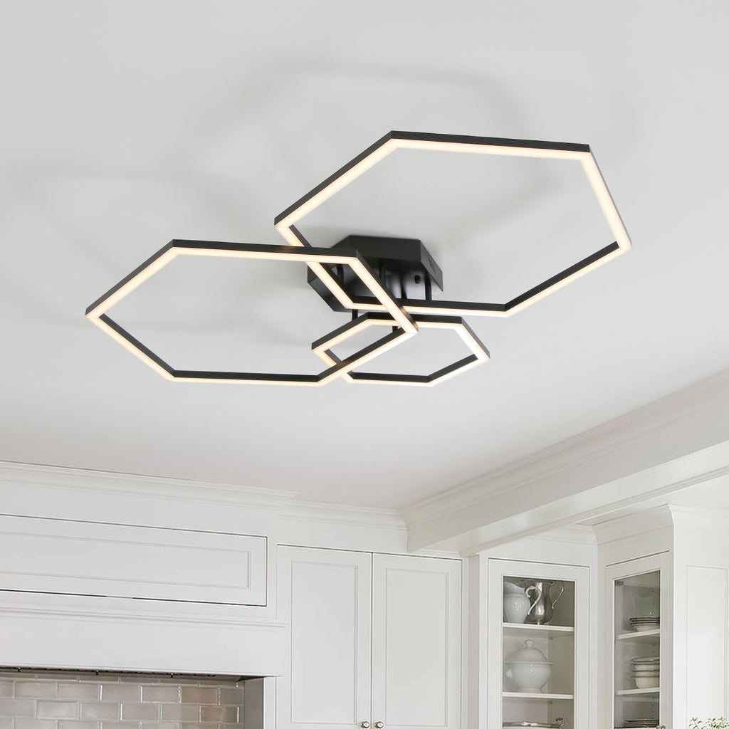 40" 3 Lights Geometric Black LED Dimmable Flush Mount with Remote Control