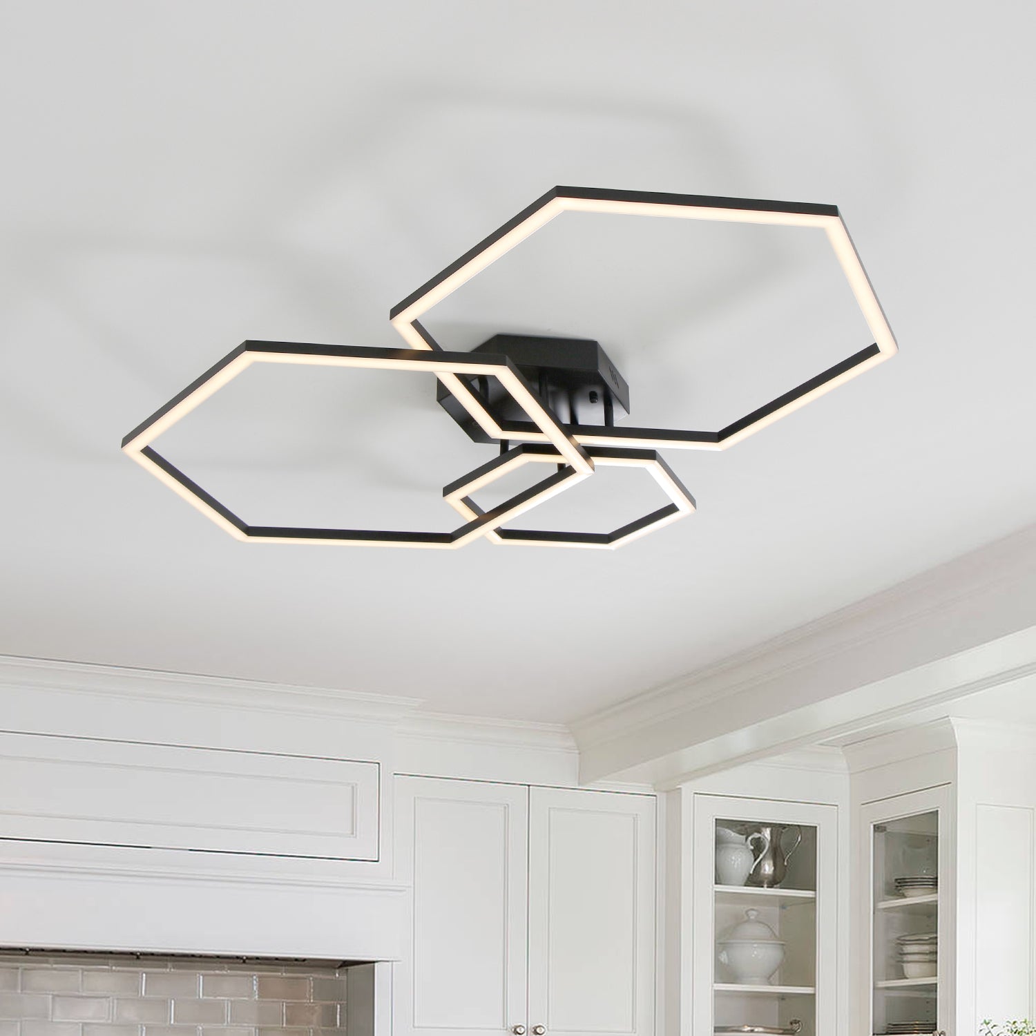 40" 3 Lights Geometric Black LED Dimmable Flush Mount with Remote Control