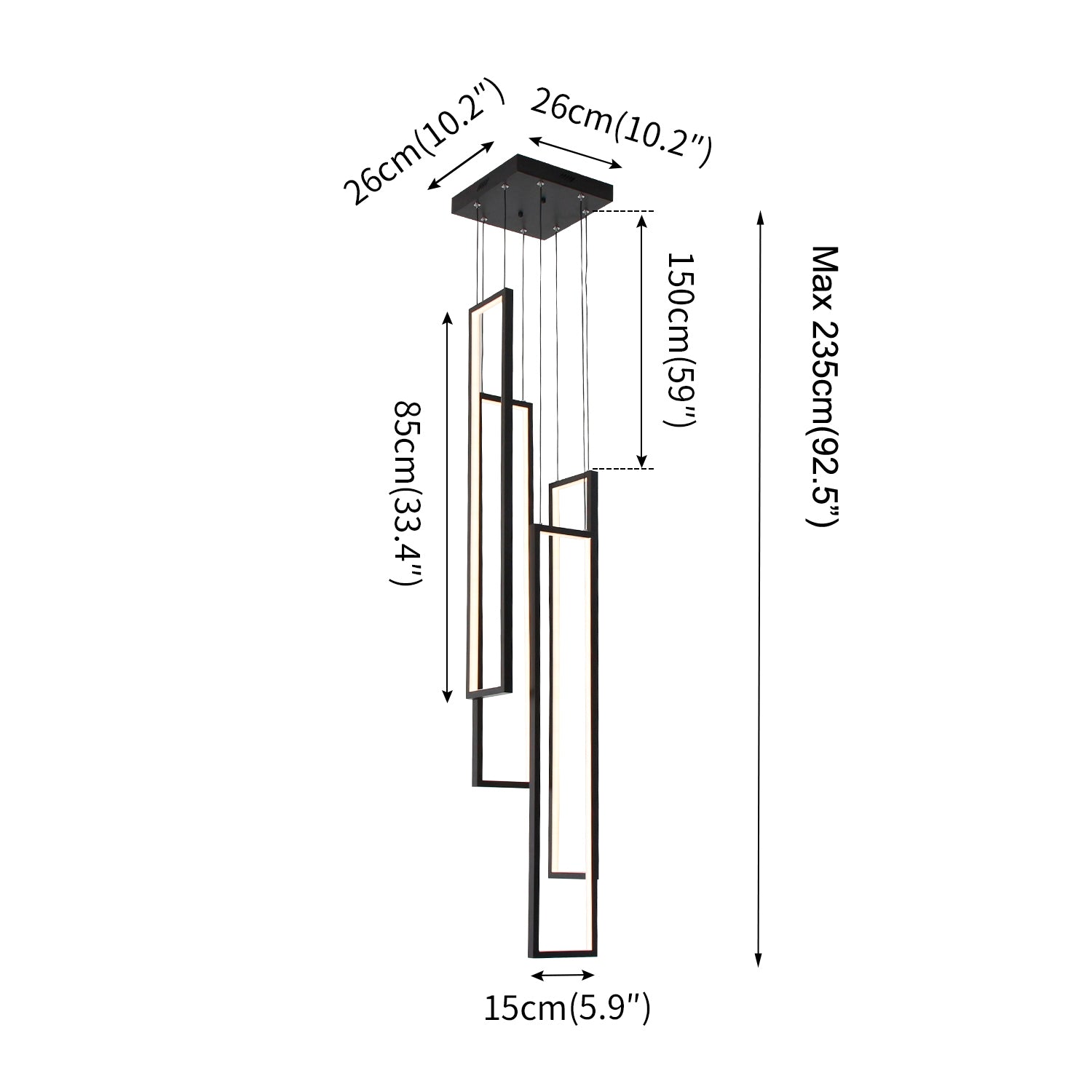 100-Watt Integrated LED Black Dimmable Contemporary Hanging Chandeliers for Living Room Stairs 5-Light High Ceiling Pendant Light