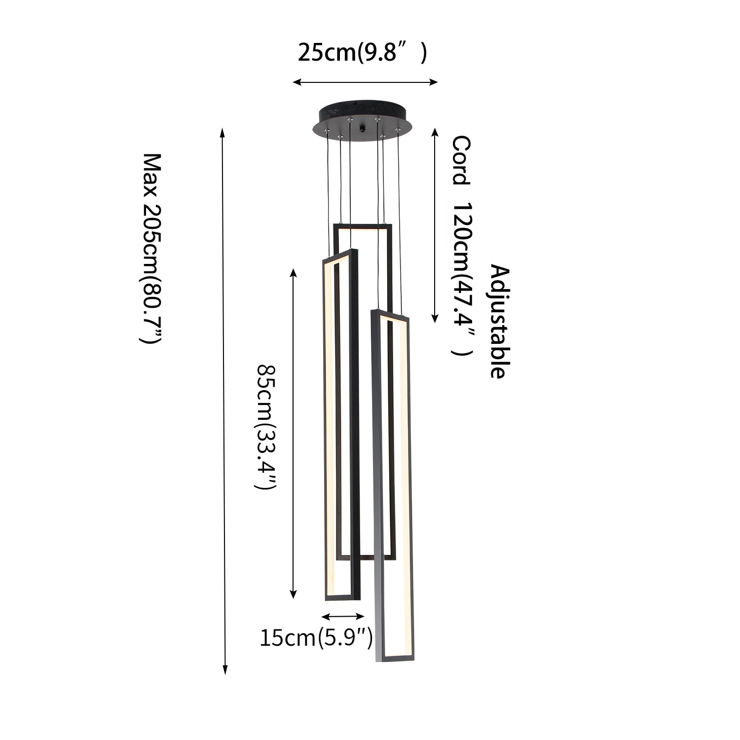 100-Watt Integrated LED Black Dimmable Contemporary Hanging Chandeliers for Living Room Stairs 5-Light High Ceiling Pendant Light