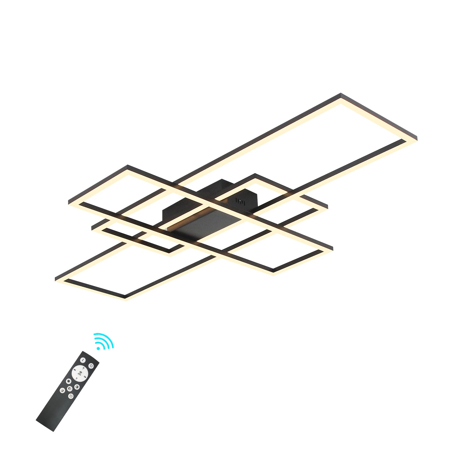 42/54 In. 3-Light Black Dimmable LED Flush Mount for Living Dining Room Rectangular Close to Ceiling Light