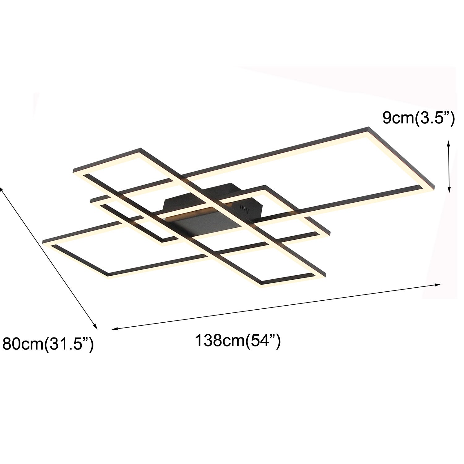 42/54 In. 3-Light Black Dimmable LED Flush Mount for Living Dining Room Rectangular Close to Ceiling Light