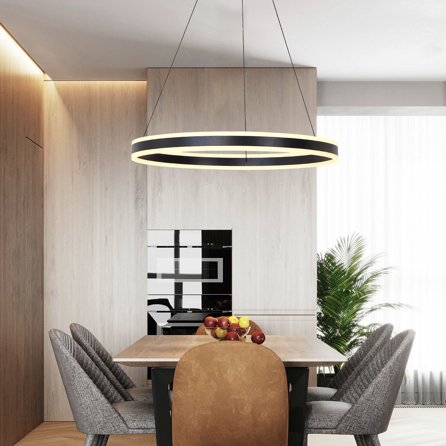 1 Ring Up&Down Light Dimmable Integrated LED Pendant Light with Remote Control