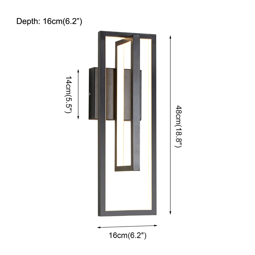 19"H Modern Dimmable LED Rectangle Black/Gold Wall Sconce