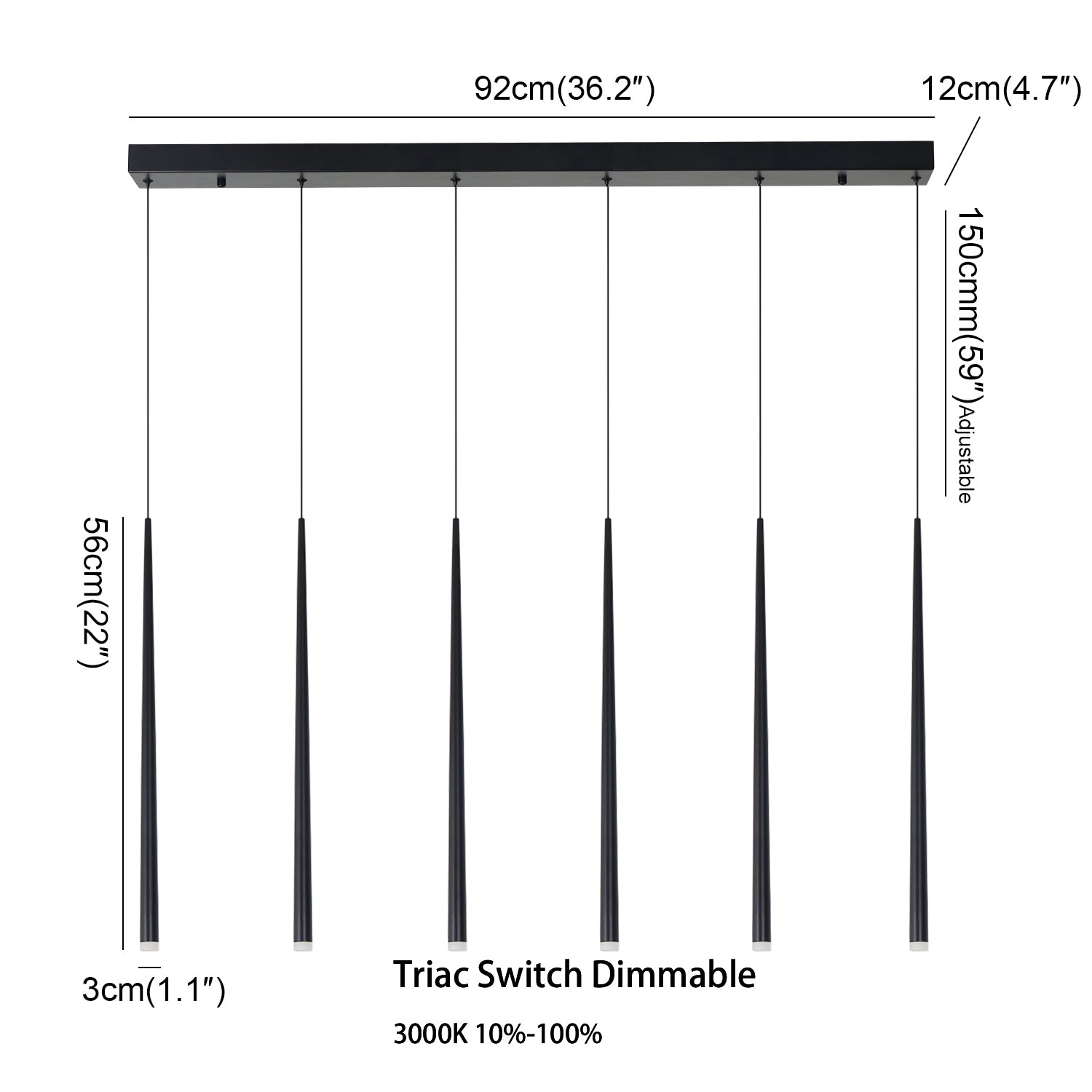 Black Cone Modern LED 3000K Chandelier with Triac Dimmablefor Living Dining Room Kitchen Stairs