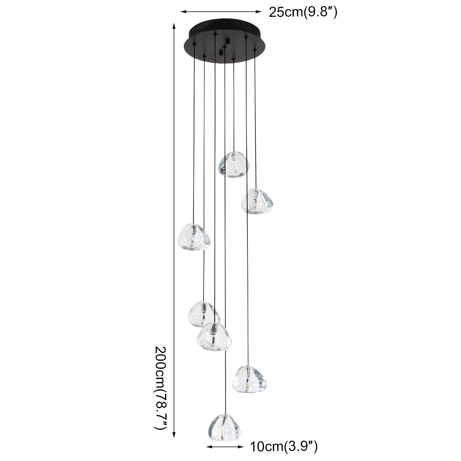 Raindrop Clear Stone Crystal Shade Modern Chandelier for Stairs Living Dining Room with 3000K G4 Bulbs