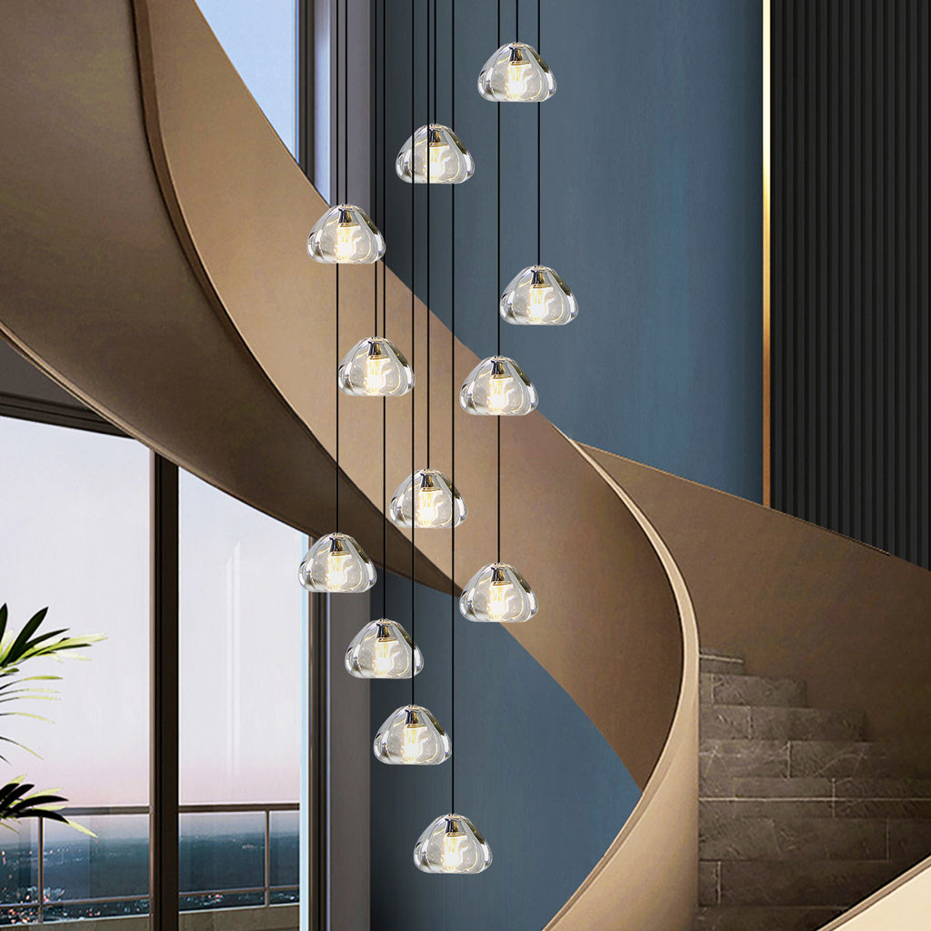 Raindrop Clear Stone Crystal Shade Modern Chandelier for Stairs Living Dining Room with 3000K G4 Bulbs