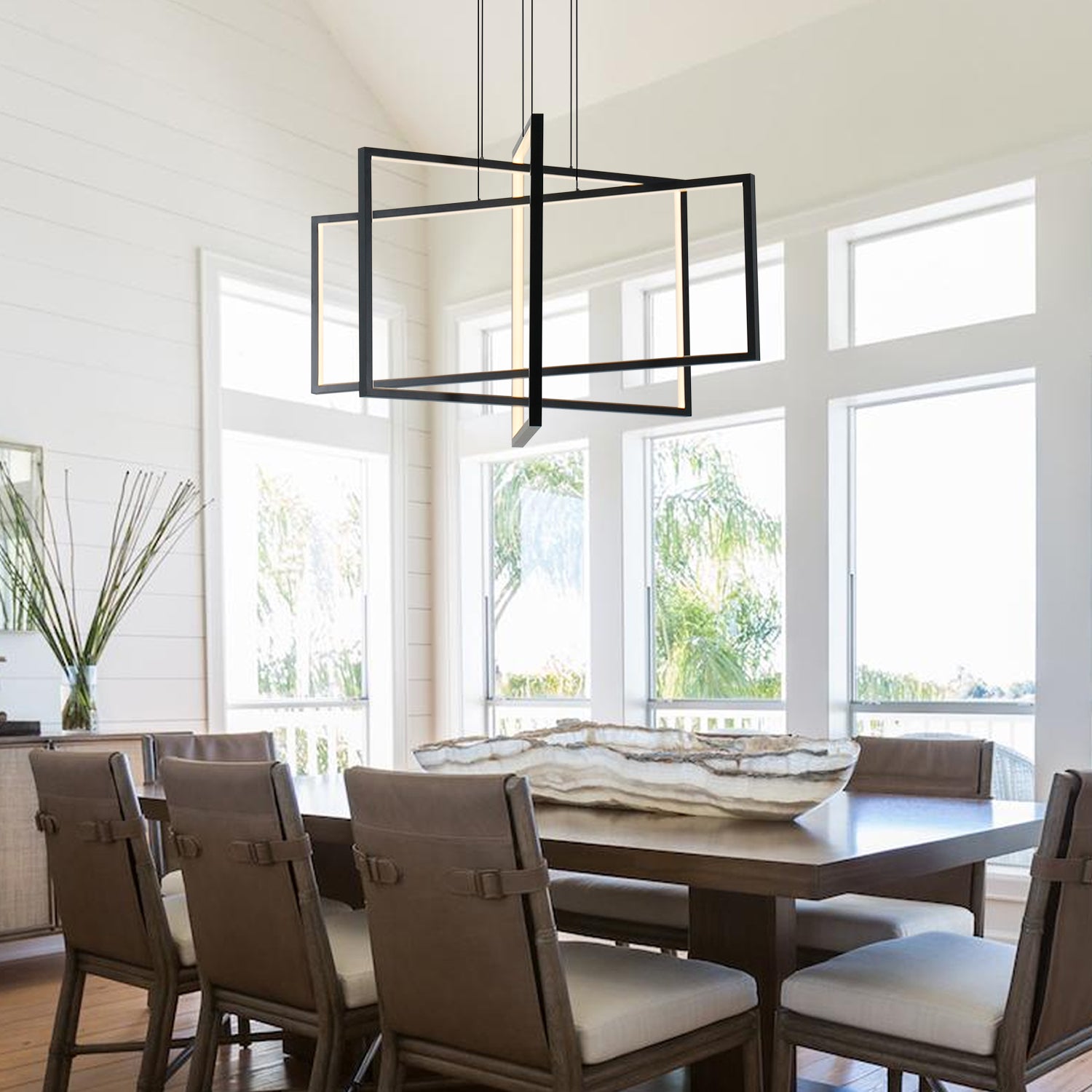 3 Lights 31.4" Rectangle Modern LED Dimmable Chandelier