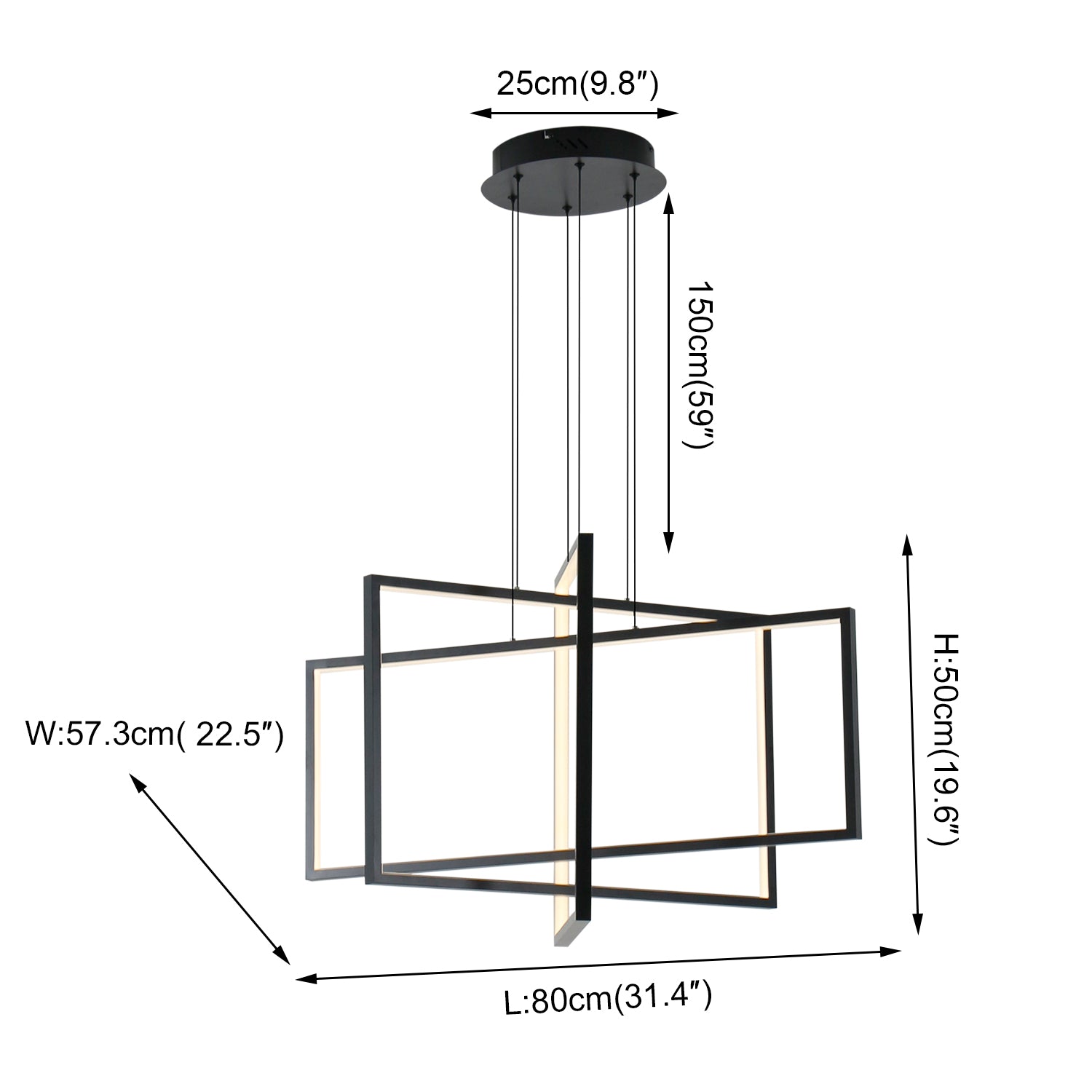 3 Lights 31.4" Rectangle Modern LED Dimmable Chandelier