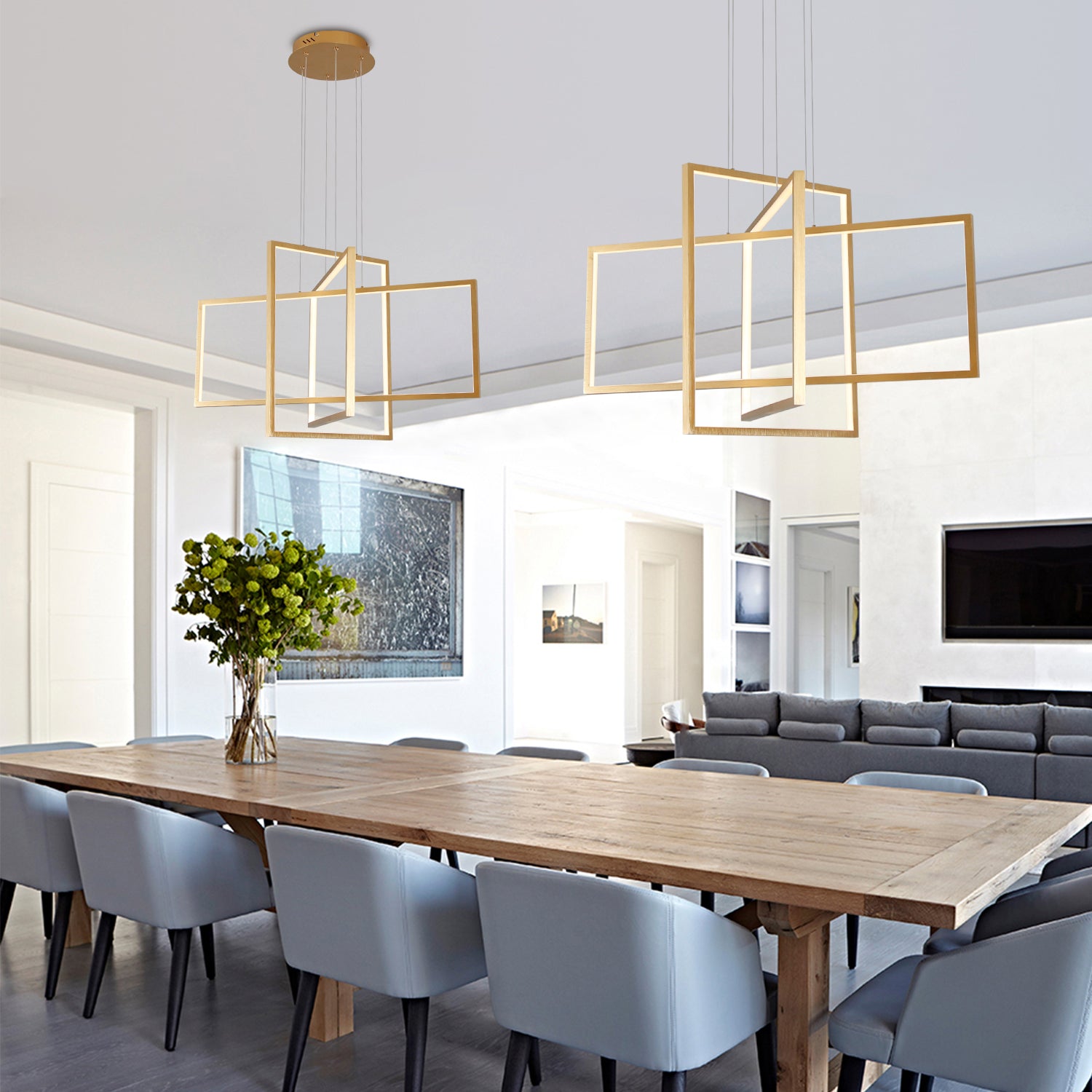 3 Lights 31.4" Rectangle Modern LED Dimmable Chandelier