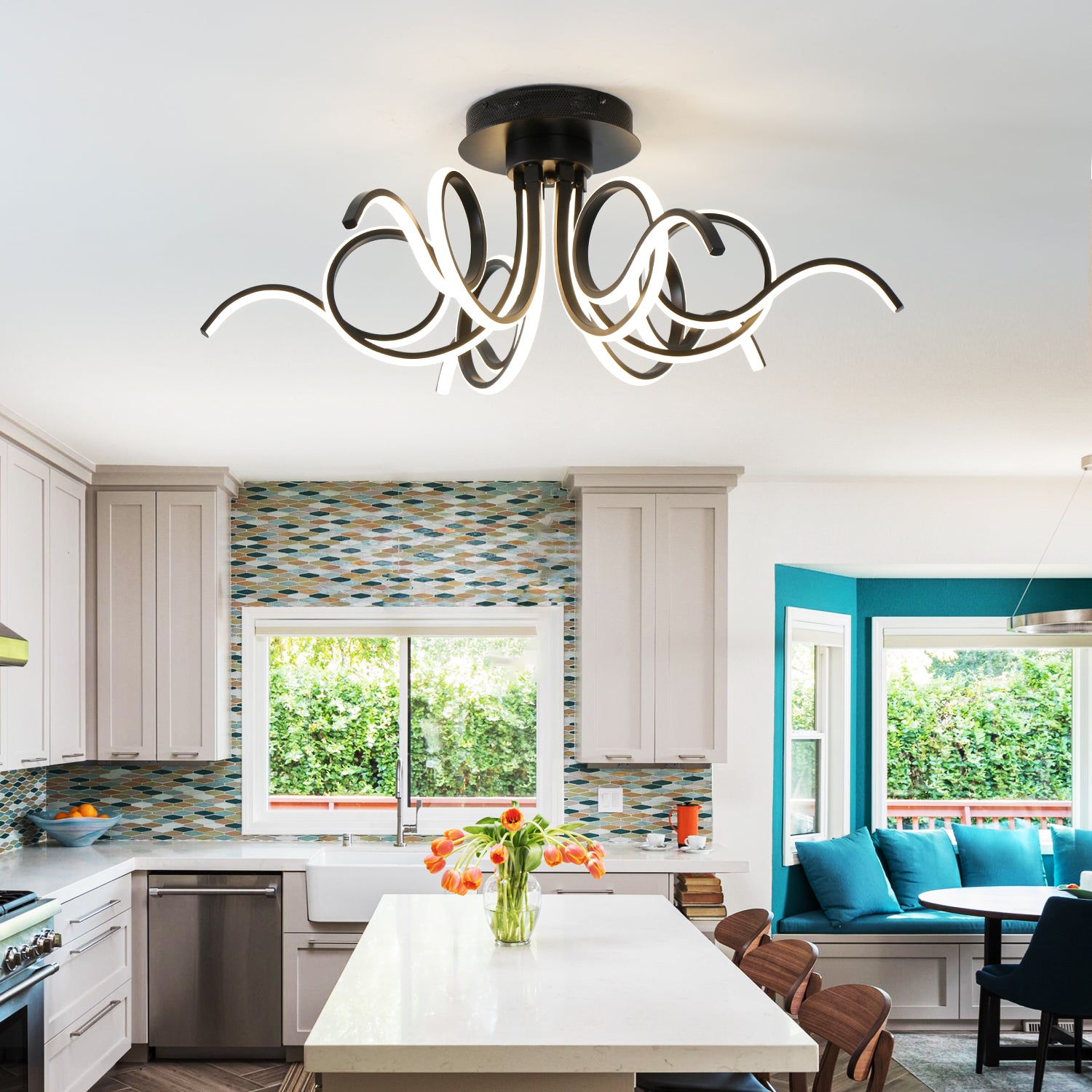 32“ 6 Lights Flower Modern LED Triac Dimmable Flush Mount Ceiling Light