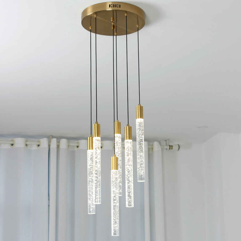 Cylinder Crystal Dimmable Integrated LED Chandelier for Stairs Dining Room Hallway