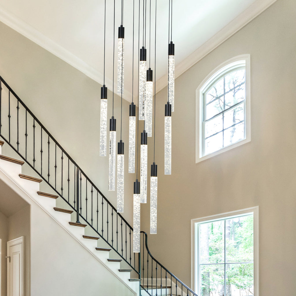 Cylinder Crystal Dimmable Integrated LED Chandelier for Stairs Dining Room Hallway