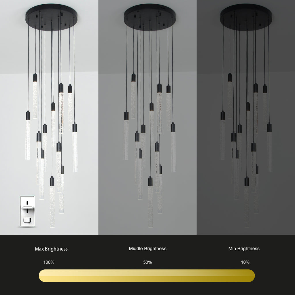 Cylinder Crystal Dimmable Integrated LED Chandelier for Stairs Dining Room Hallway