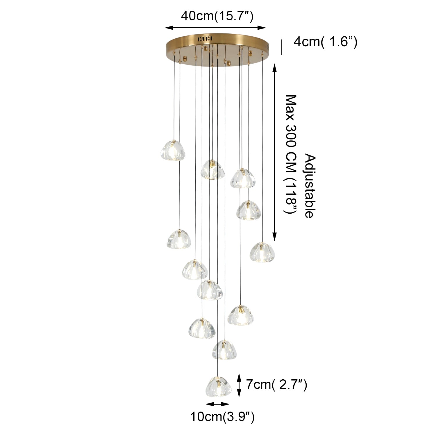 Raindrop Clear Stone Crystal Shade Modern Chandelier for Stairs Living Dining Room with 3000K G4 Bulbs
