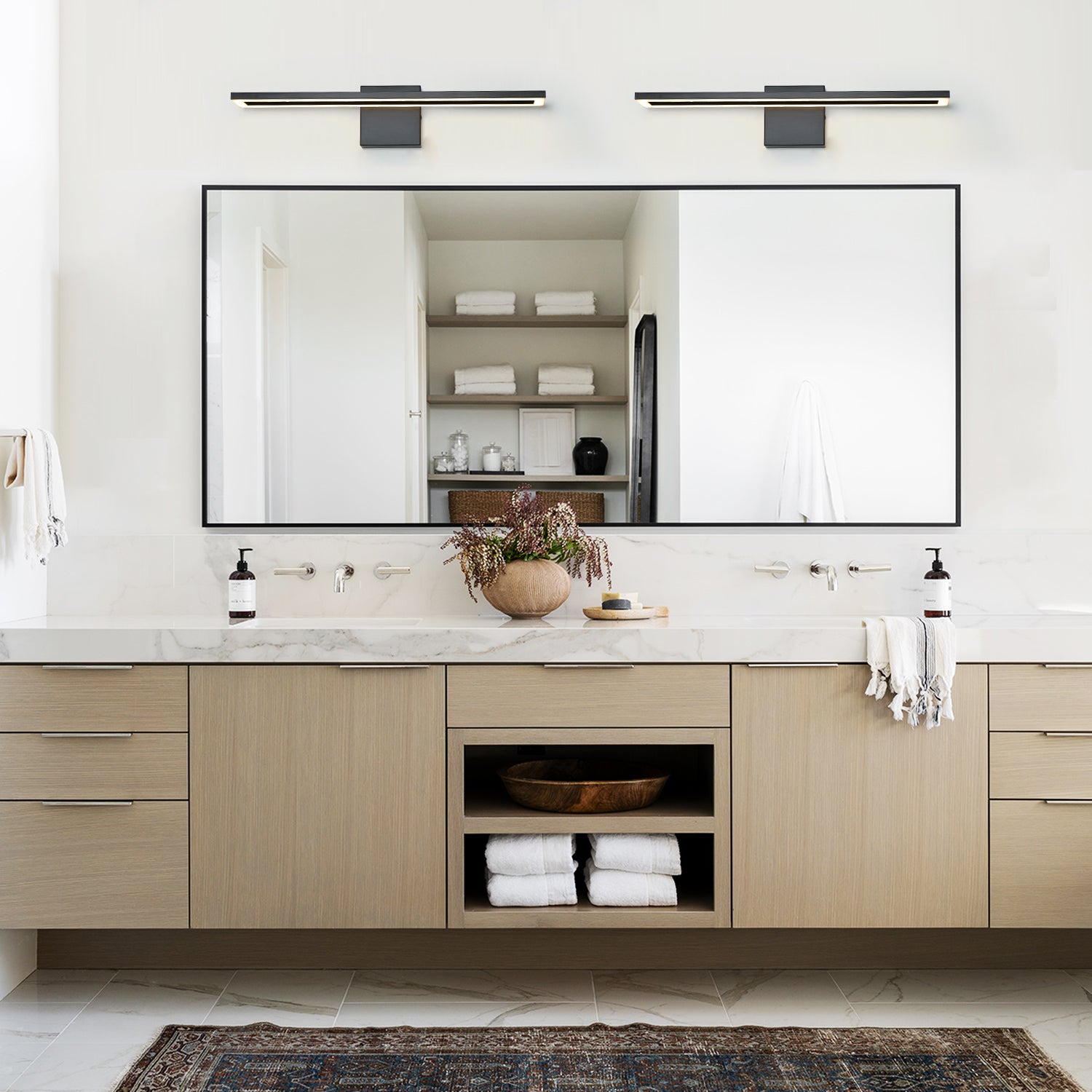 24/32/40 in. Black Rectangle Dimmable LED Vanity Light,Indoor Wall Sconces