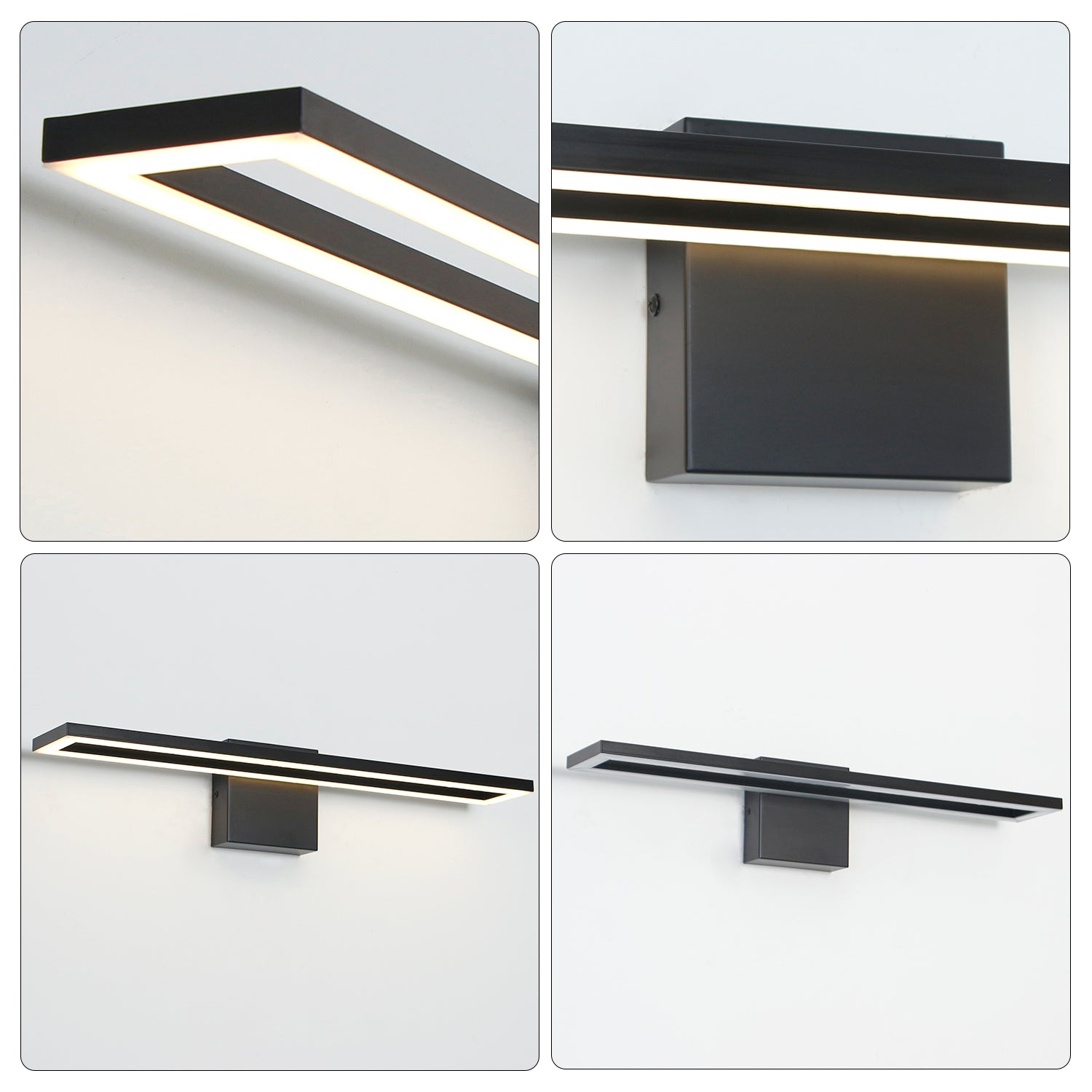 24/32/40 in. Black Rectangle Dimmable LED Vanity Light,Indoor Wall Sconces
