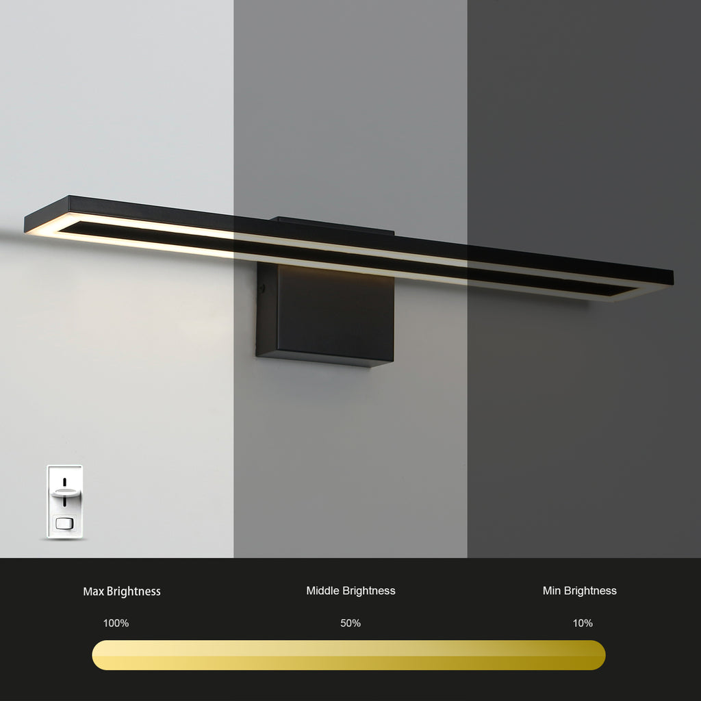 24/32/40 in. Black Rectangle Dimmable LED Vanity Light,Indoor Wall Sconces