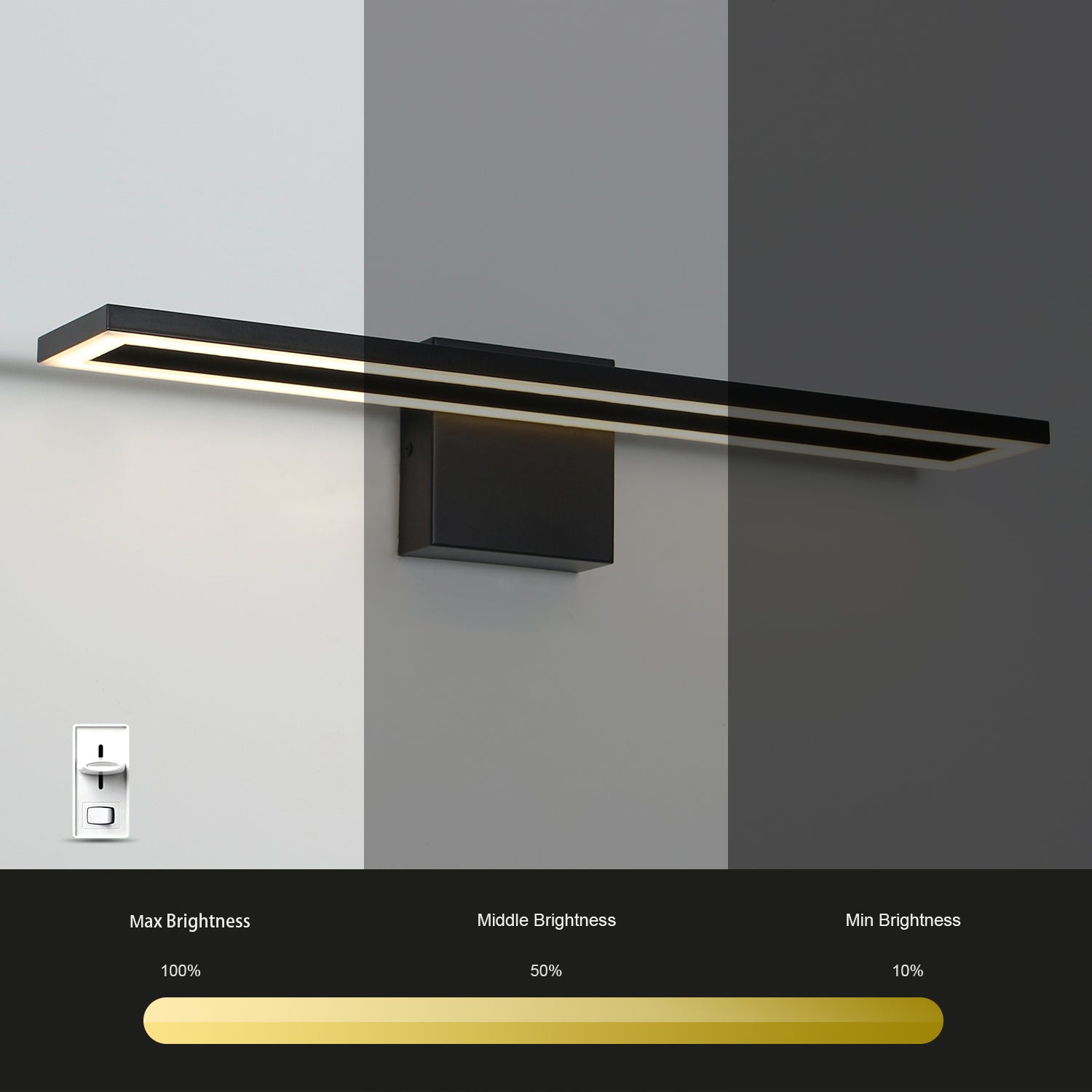 24/32/40 in. Black Rectangle Dimmable LED Vanity Light,Indoor Wall Sconces