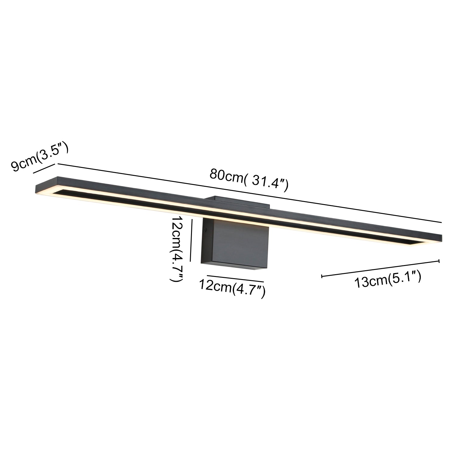 24/32/40 in. Black Rectangle Dimmable LED Vanity Light,Indoor Wall Sconces