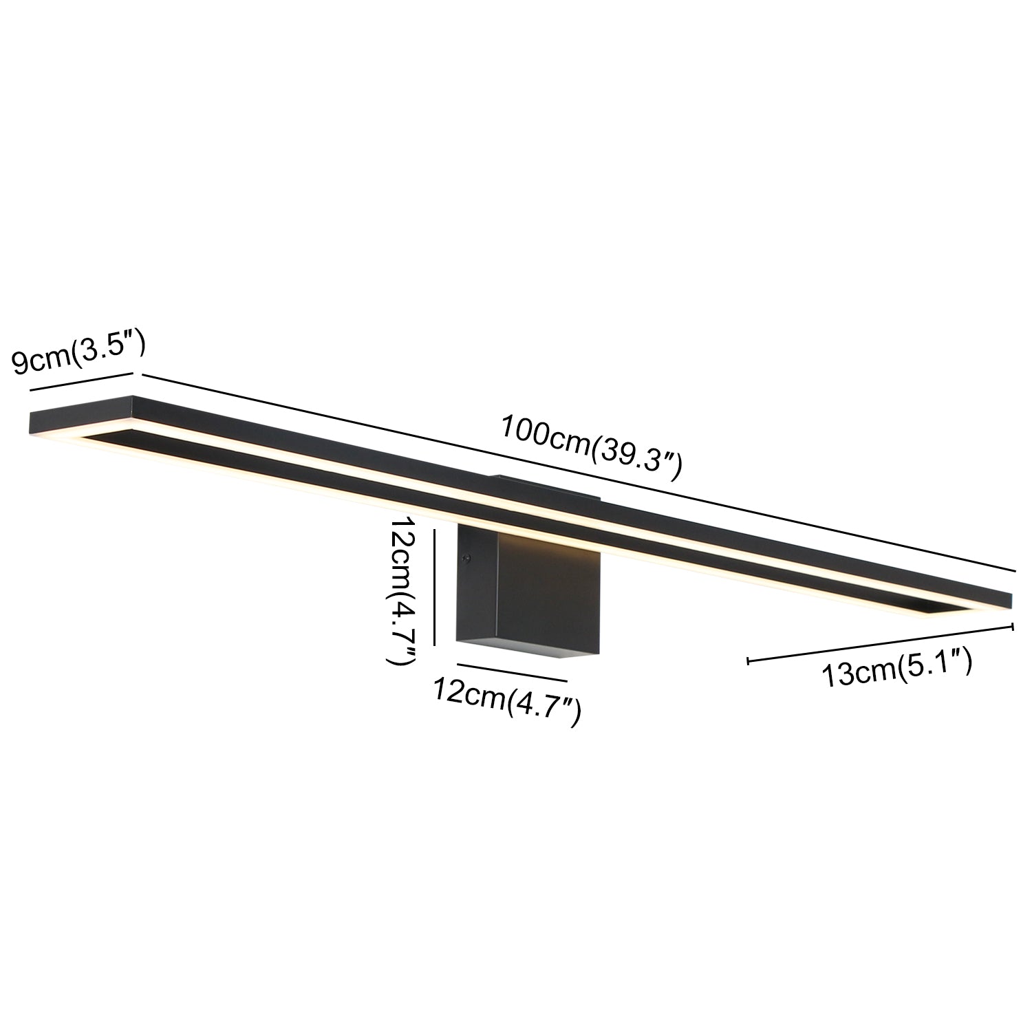 24/32/40 in. Black Rectangle Dimmable LED Vanity Light,Indoor Wall Sconces