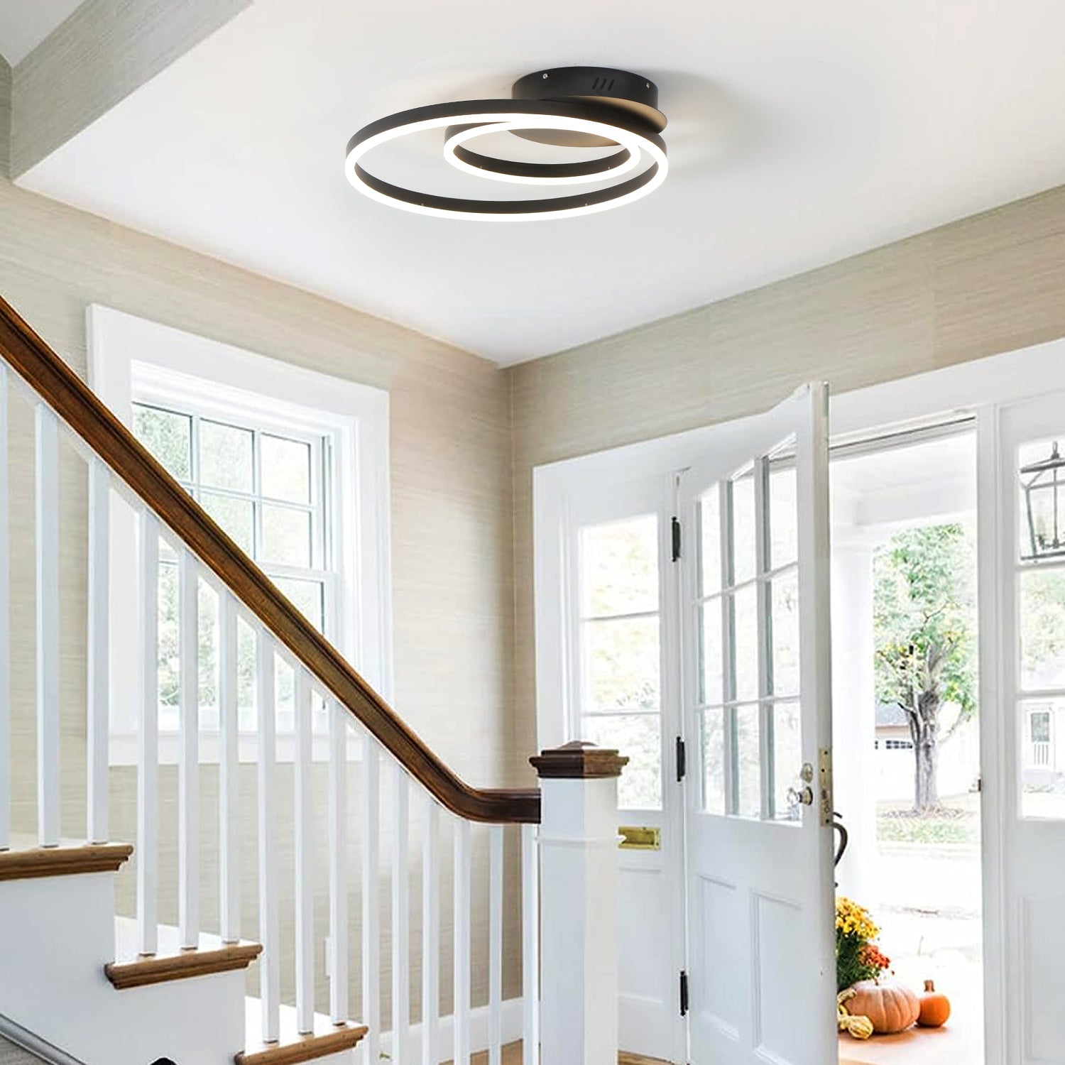 L22" 2 Lights Rings Modern LED Triac Dimmable Flush Mount for Bedroom Dining Room Foyer