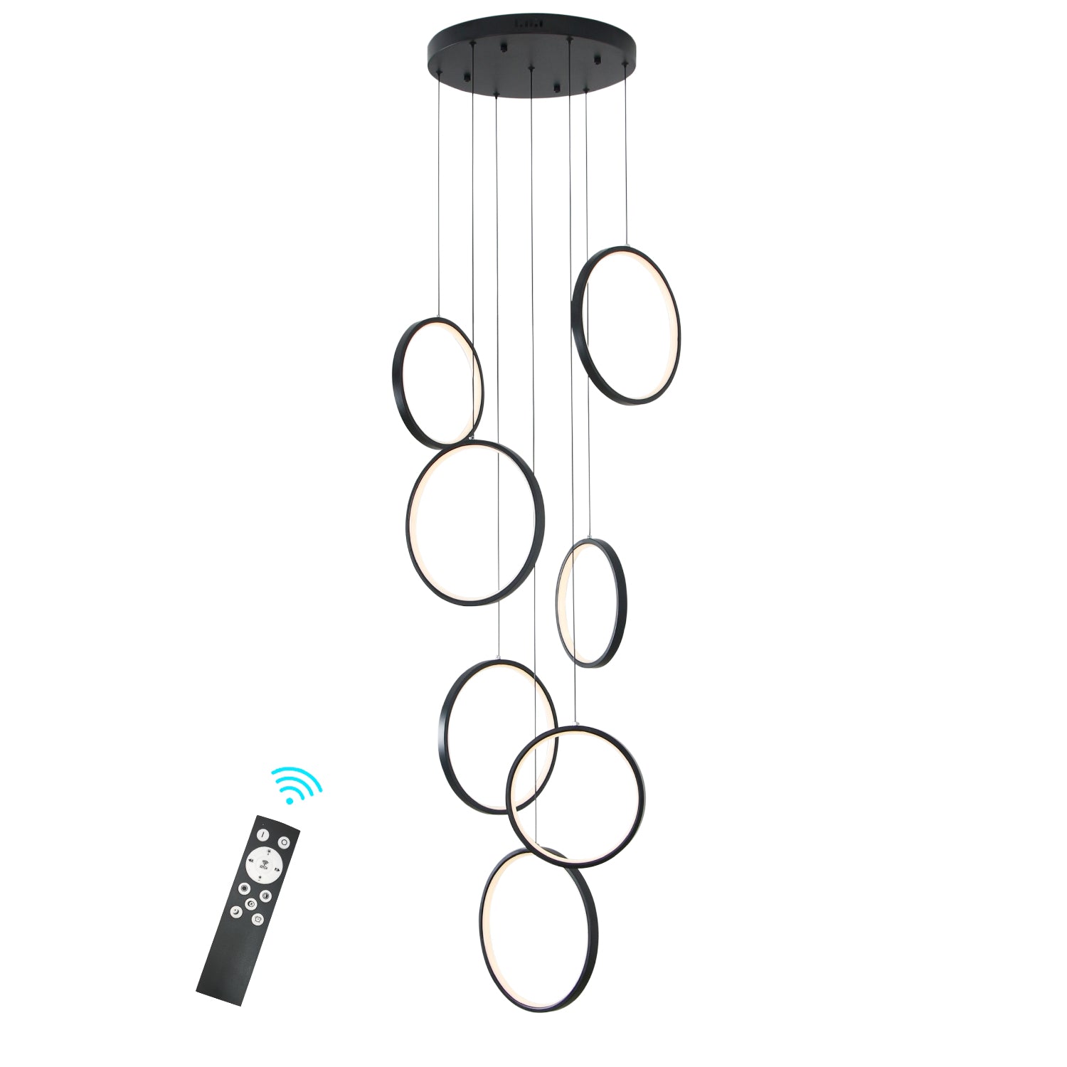 7/10 Lights Rings Modern LED Dimmable  Black High Ceiling Chandelier