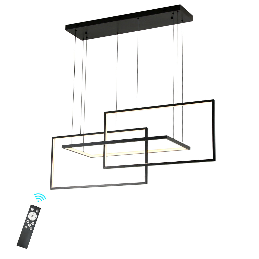 40"/54" 3 Lights Rectangle Black Integrated LED Dimmable Chandelier