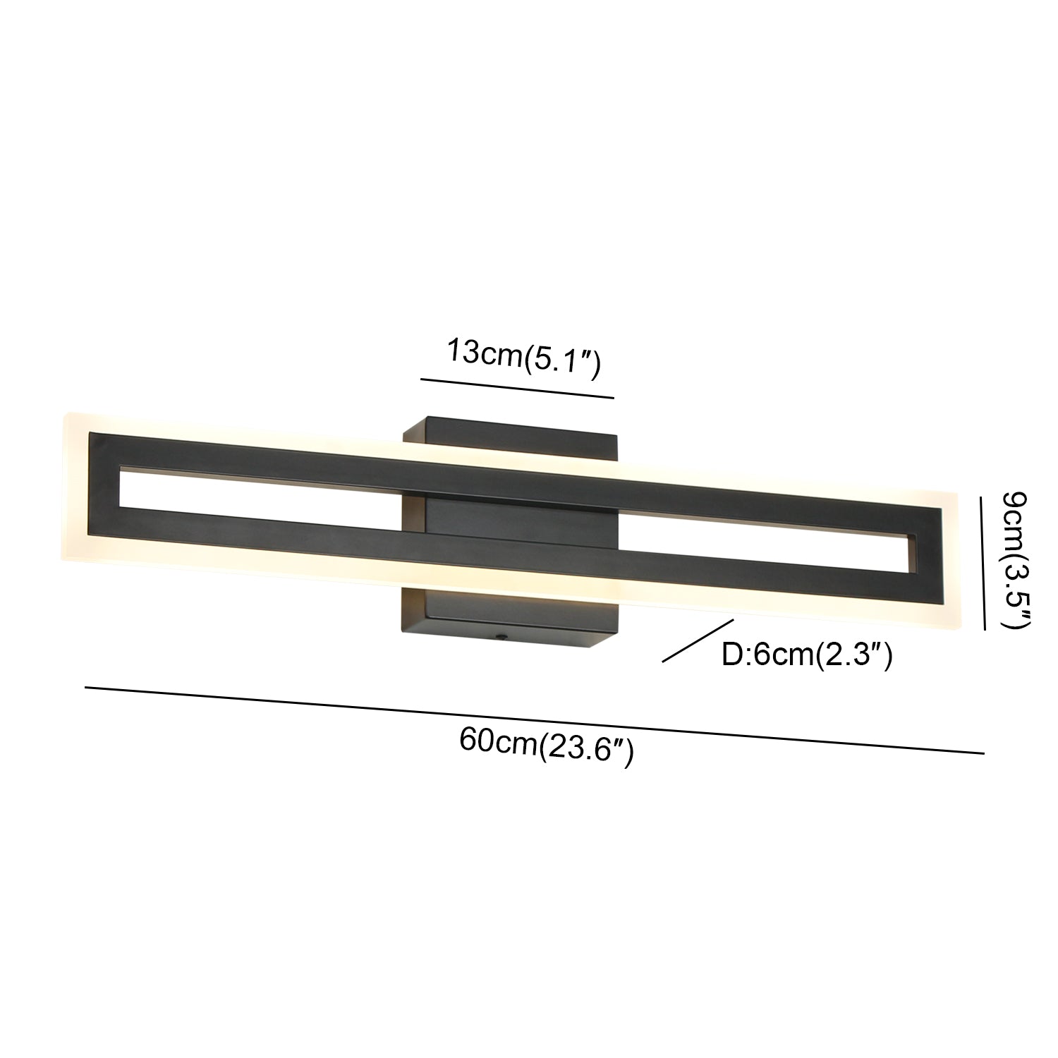 24/32/40 In. Rectangle Black Dimmable LED Wall Sconces with Acrylic Shade