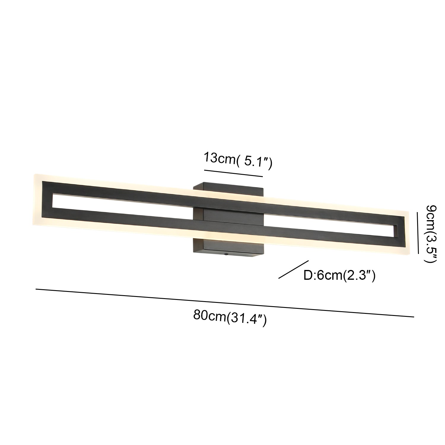 24/32/40 In. Rectangle Black Dimmable LED Wall Sconces with Acrylic Shade