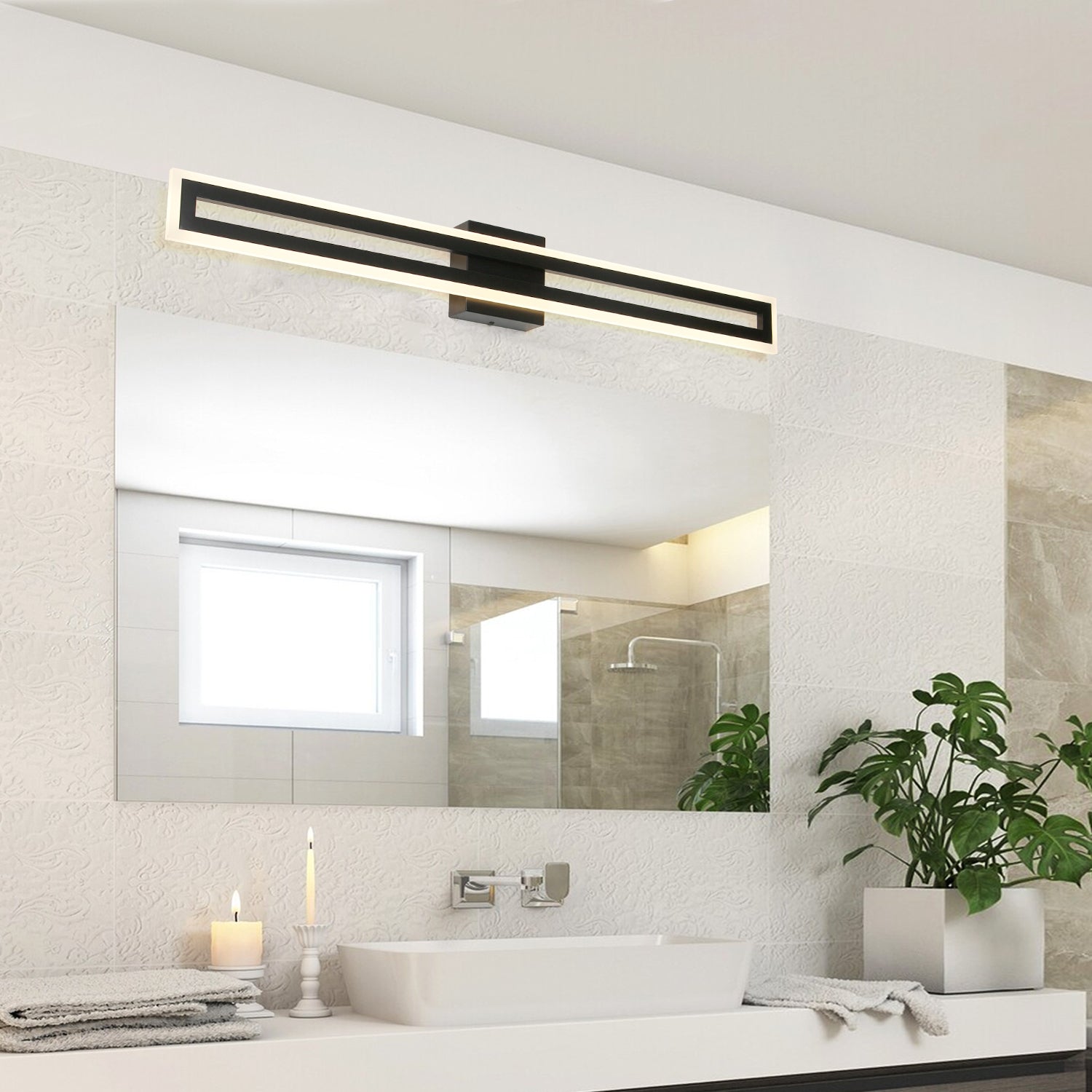 24/32/40 In. Rectangle Black Dimmable LED Wall Sconces with Acrylic Shade