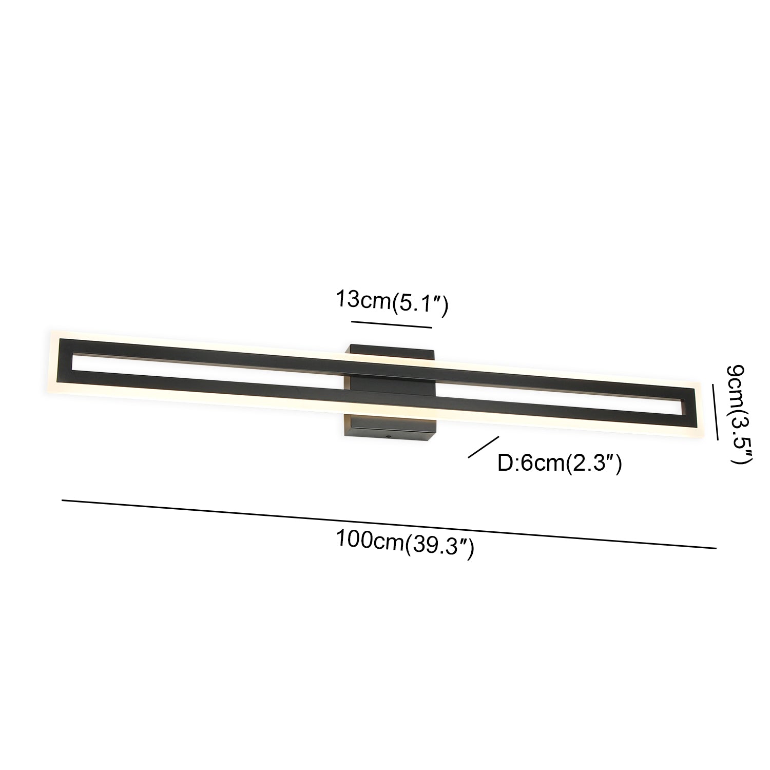 24/32/40 In. Rectangle Black Dimmable LED Wall Sconces with Acrylic Shade