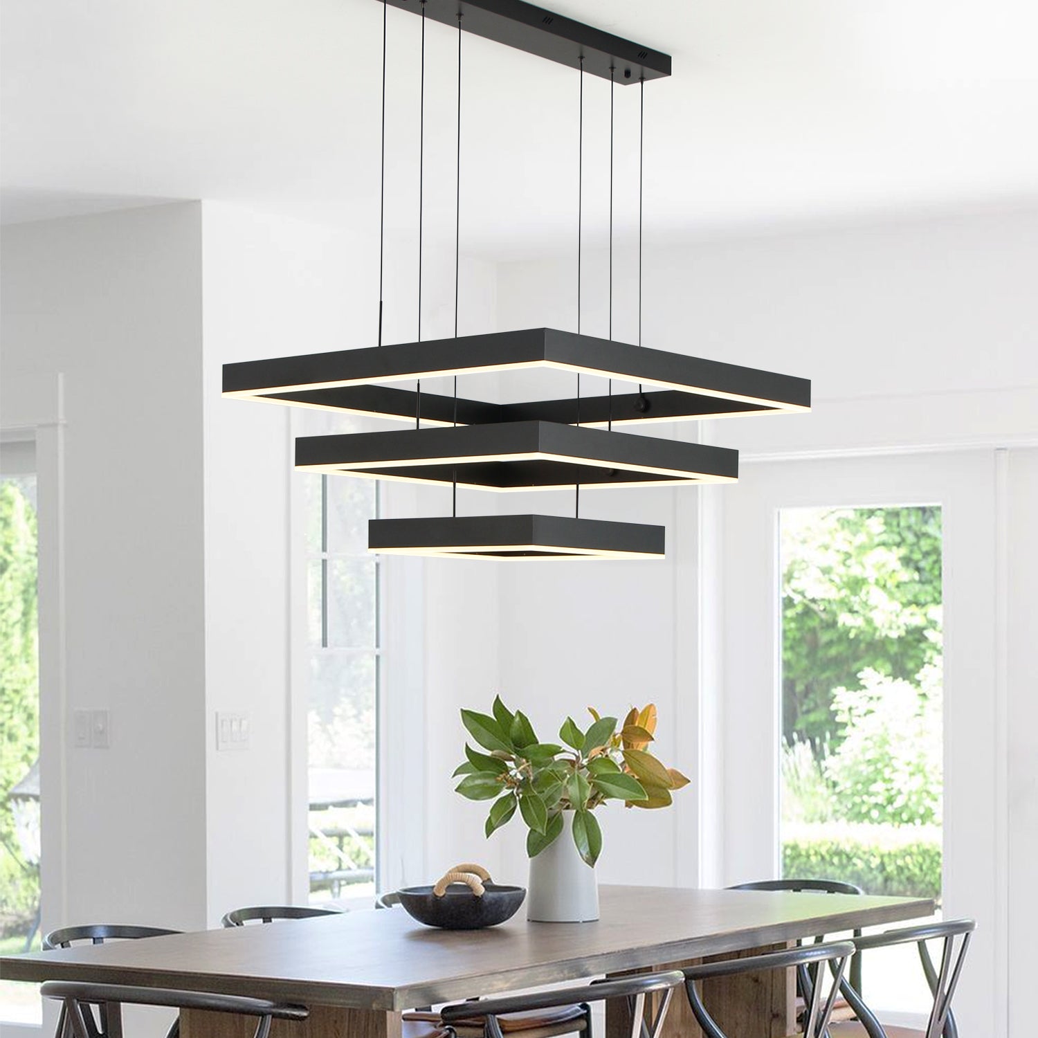 3-Lights 31.4 in. Square Dimmable Integrated LED Chandelier