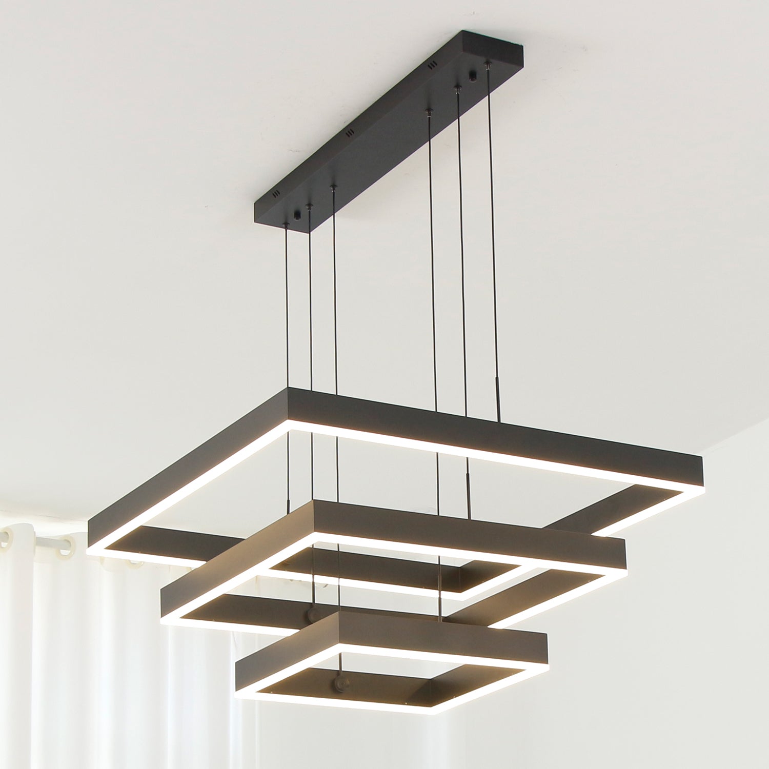 3-Lights 31.4 in. Square Dimmable Integrated LED Chandelier