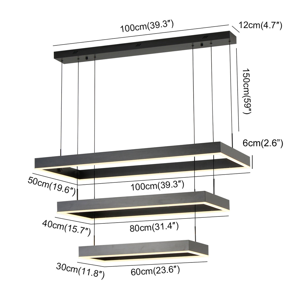 3-Lights 39 in. Rectangular Dimmable Integrated LED Chandelier