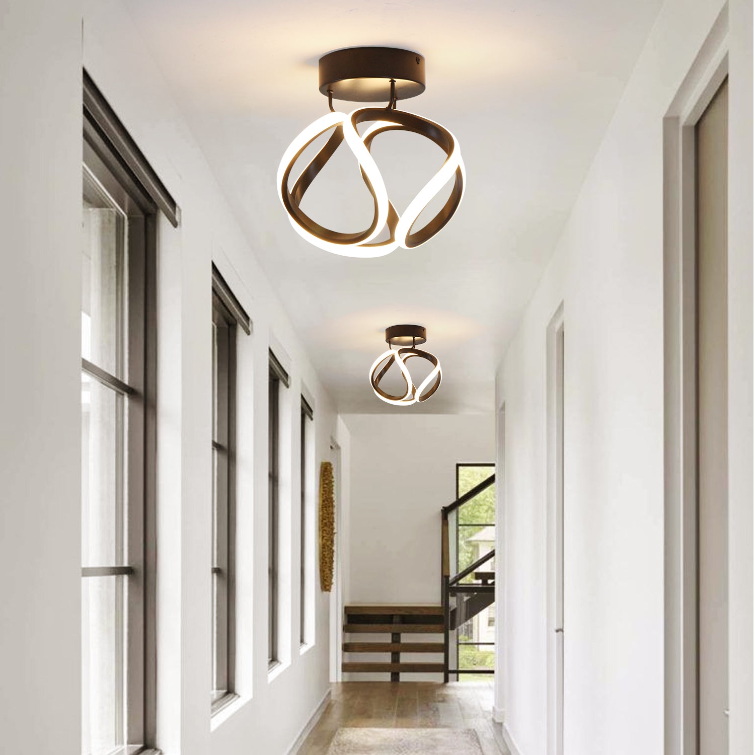 11" Black Integrated LED Triac Dimmable Semi-Flush Mount for Entrance Hallway