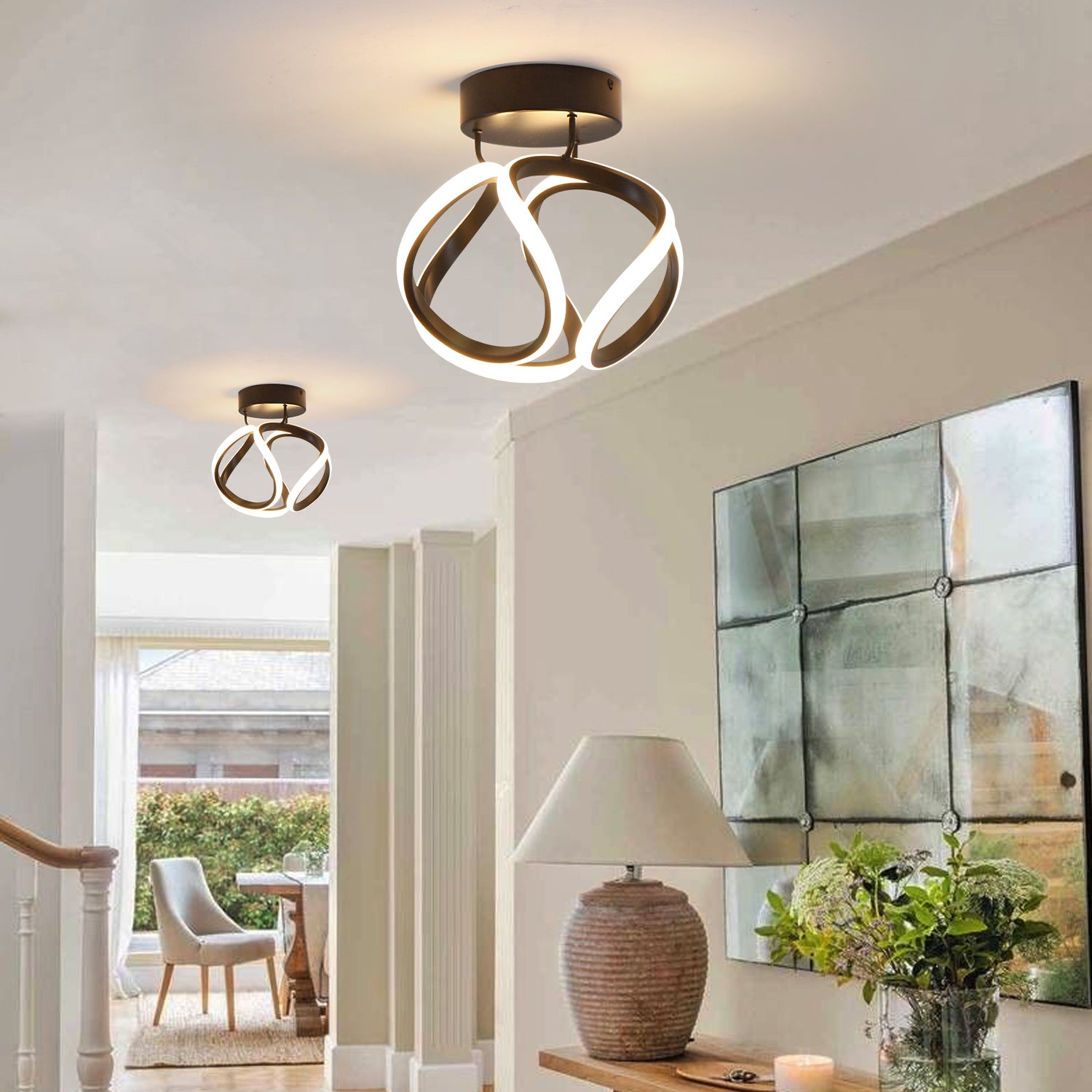 11" Black Integrated LED Triac Dimmable Semi-Flush Mount for Entrance Hallway