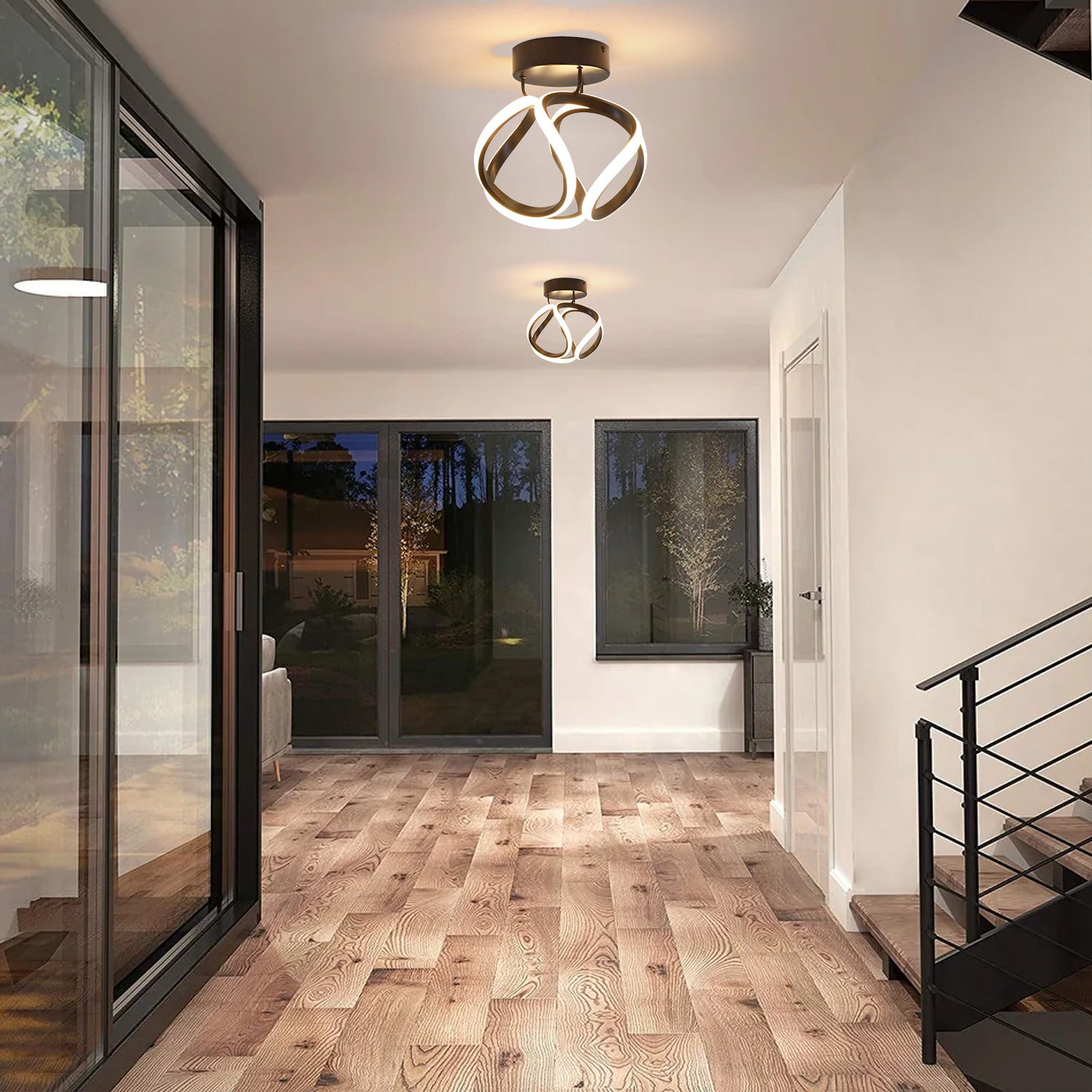 11" Black Integrated LED Triac Dimmable Semi-Flush Mount for Entrance Hallway