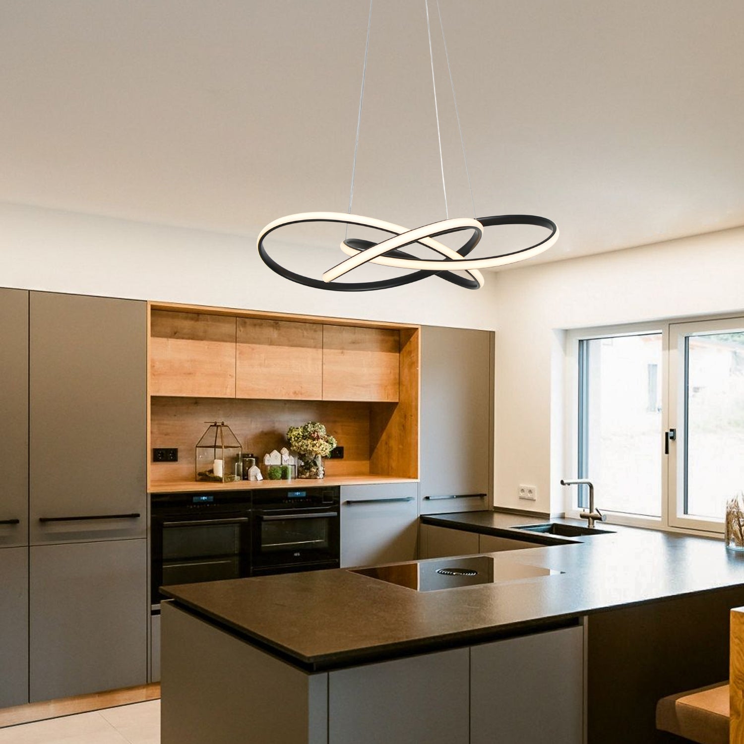 23.6” Swirl Modern LED Dimmable Chandelier for Bedroom Kitchen Foyer