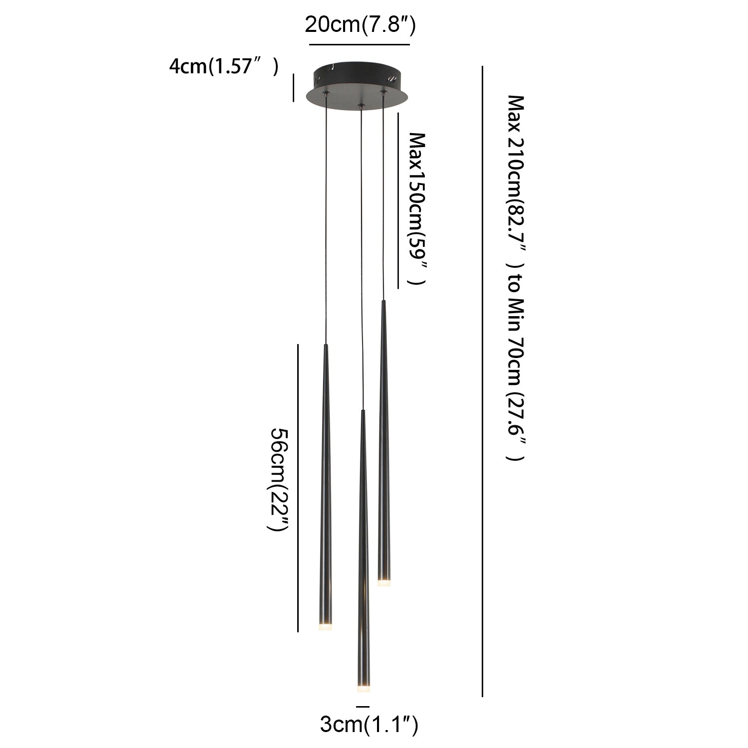 Black Cone Modern LED 3000K Chandelier with Triac Dimmablefor Living Dining Room Kitchen Stairs