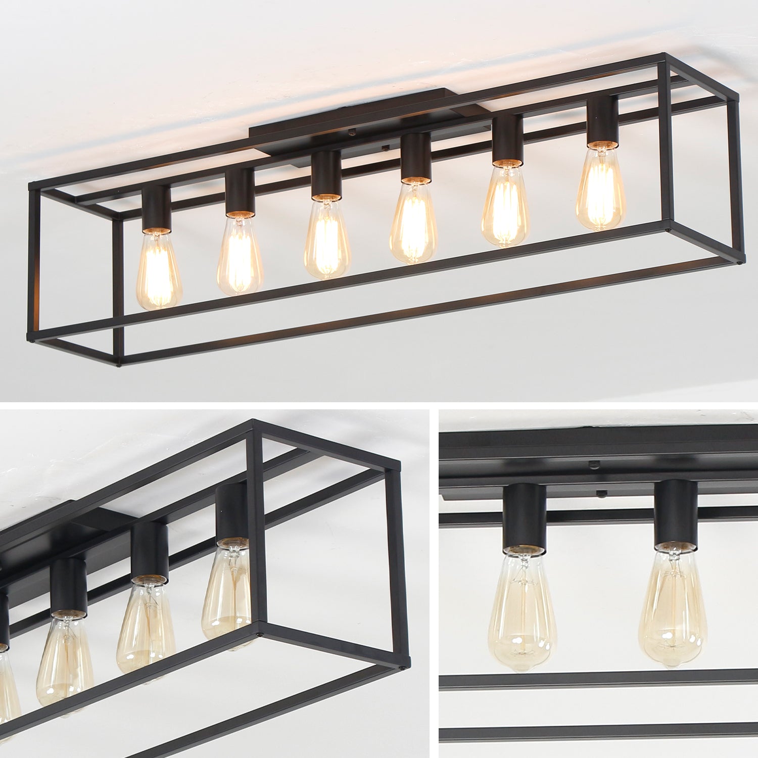 4/6 Lights Vintage Farmhouse Cage Metal Flush Mount Ceiling Light for Living Room Kitchen Island