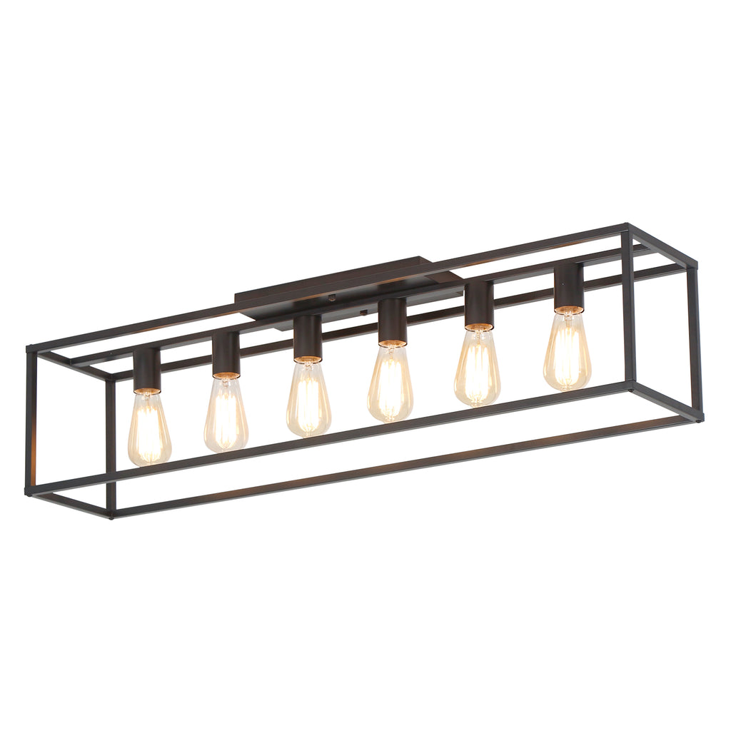 4/6 Lights Vintage Farmhouse Cage Metal Flush Mount Ceiling Light for Living Room Kitchen Island